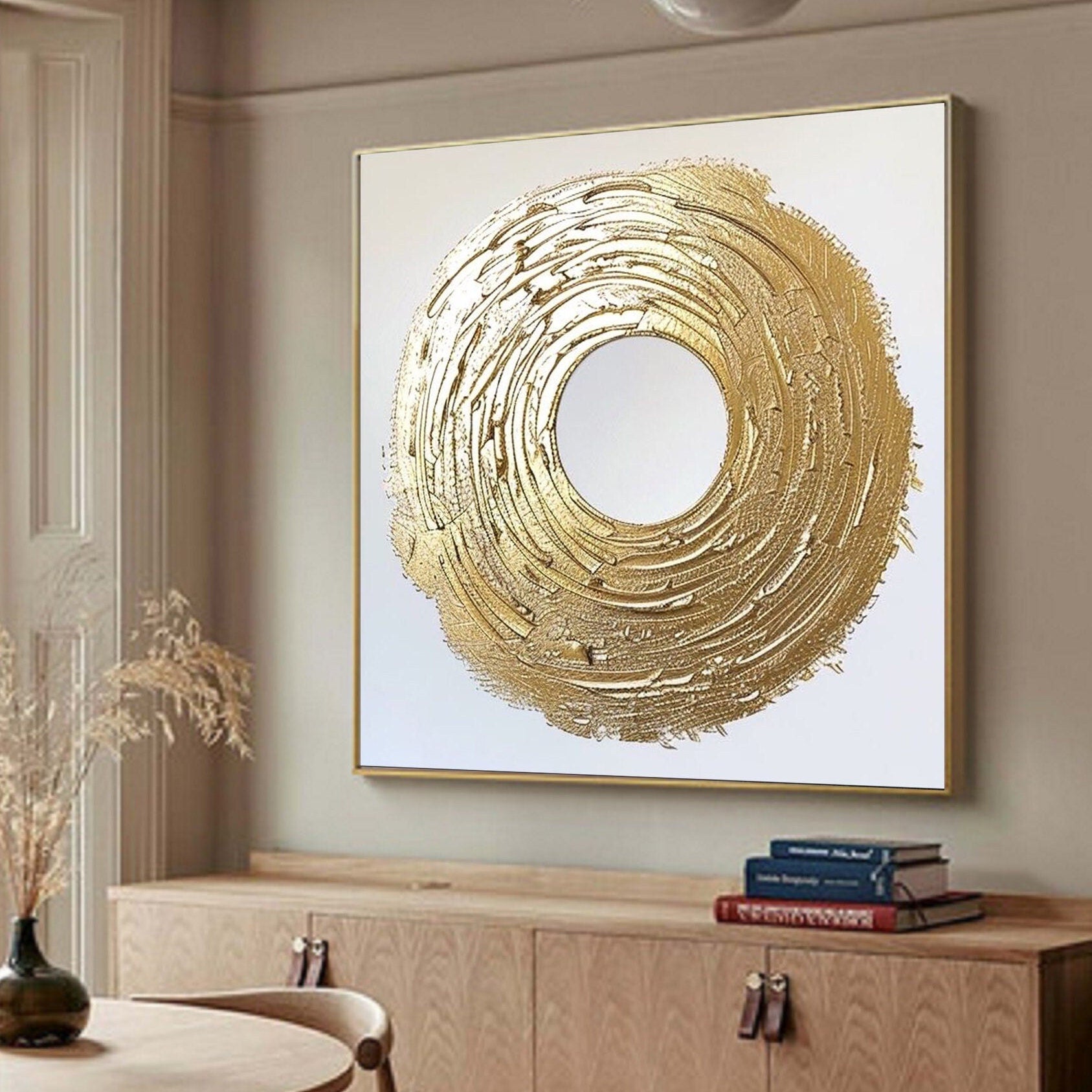 Wabi-sabi Art White Minimalist Plaster Art Gold Abstract Texture Painting White Wall Decor Plaster Texture Wall Art Minimalist Art Gold 3D Oil  Plaster Wall Art On Canvas