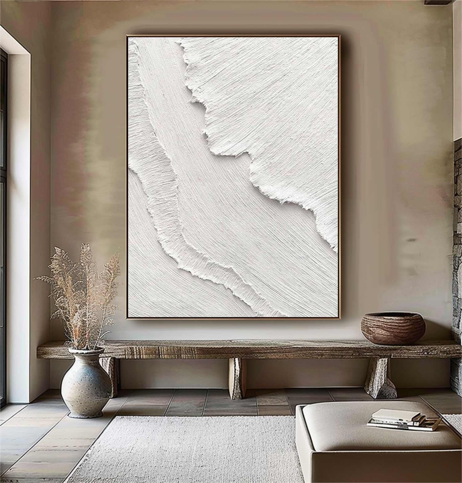 Wabi-sabi Art Minimalist Plaster Art White Abstract Texture Painting White Wall Decor Plaster Texture Wall Art Minimalist Art 3D Oil  Wall Art On Canvas