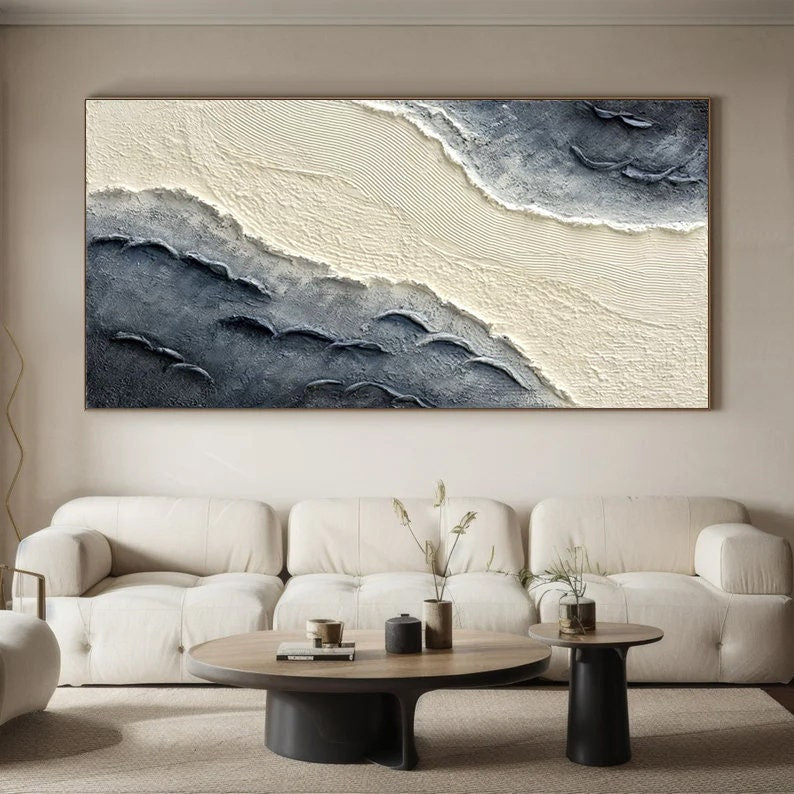 Extra Large Wall Decor Abstract Blue Abstract Art White Painting large Blue Painting White Wall Art minimalist Painting Modern Textured Sea & Beach Painting 3D Oil Plaster Wall Art On Canvas