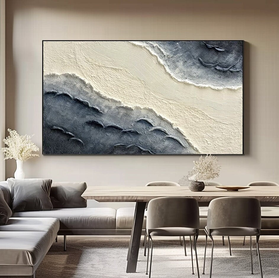 Extra Large Wall Decor Abstract Blue Abstract Art White Painting large Blue Painting White Wall Art minimalist Painting Modern Textured Sea & Beach Painting 3D Oil Plaster Wall Art On Canvas