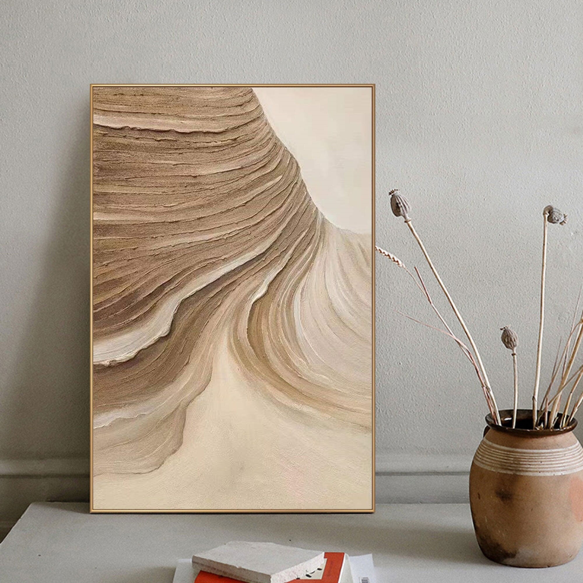 Wabi-sabi Art Brown Minimalist Plaster Art Beige Abstract Texture Painting Beige Wall Decor Plaster Texture Wall Art Minimalist Art Brown 3D Oil  Plaster Wall Art On Canvas