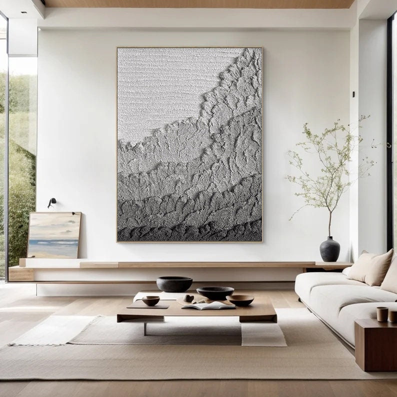 Wabi-sabi Art Grey Minimalist Plaster Art Grey Abstract Texture Painting Grey Wall Decor Plaster Texture Wall Art Minimalist Art Grey 3D Oil  Wall Art On Canvas