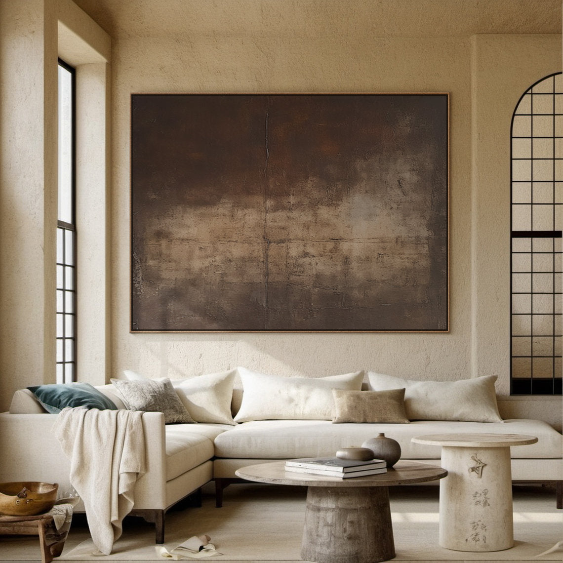 Wabi-sabi Art Brown Minimalist Plaster Art Black Abstract Texture Painting Beige Wall Decor Plaster Texture Wall Art Minimalist Art Brown 3D Oil  Plaster Wall Art On Canvas