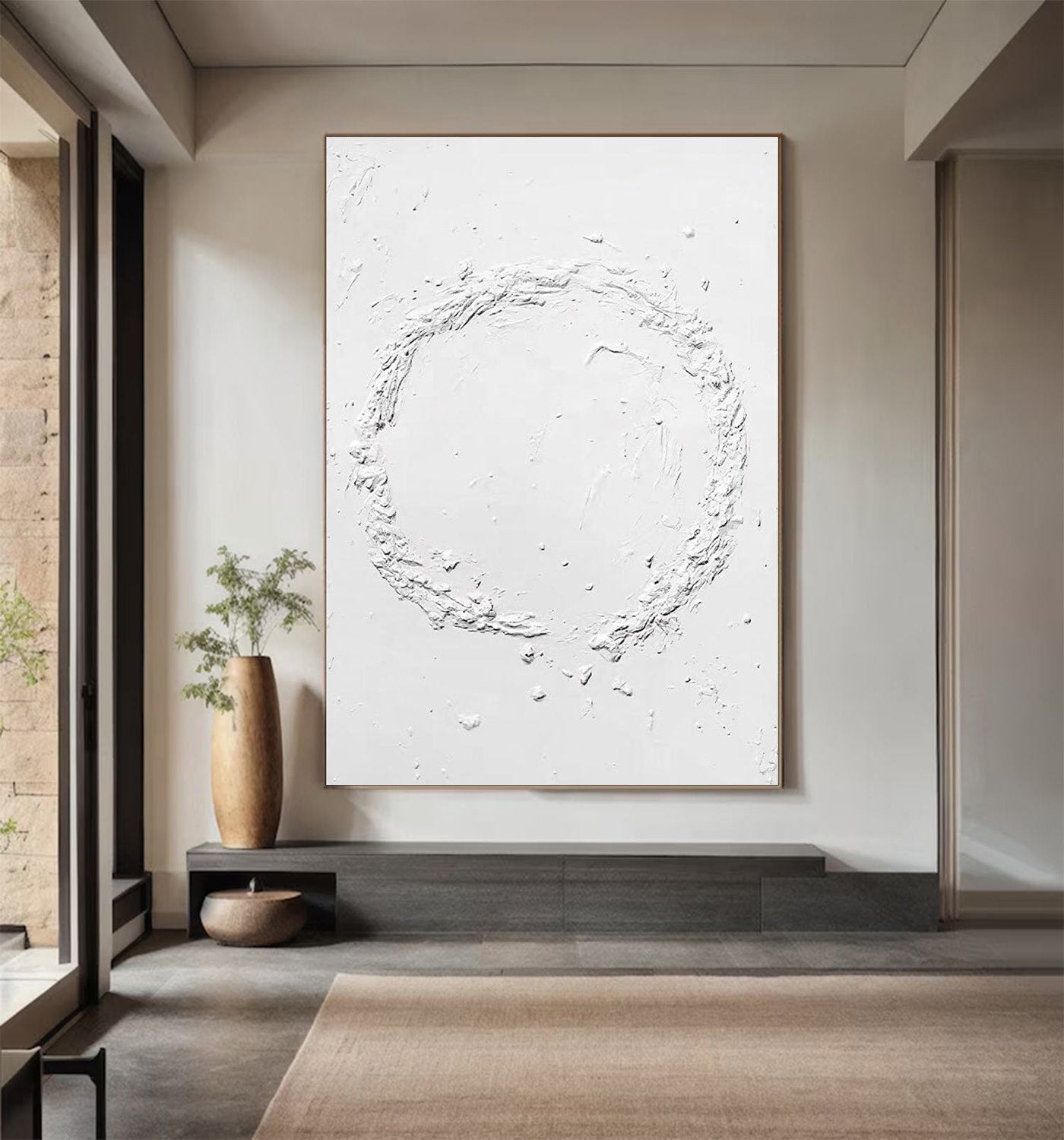 Wabi-sabi Art Minimalist Plaster Art White Abstract Texture Painting White Wall Decor Plaster Texture Wall Art Minimalist Art 3D Oil  Wall Art On Canvas