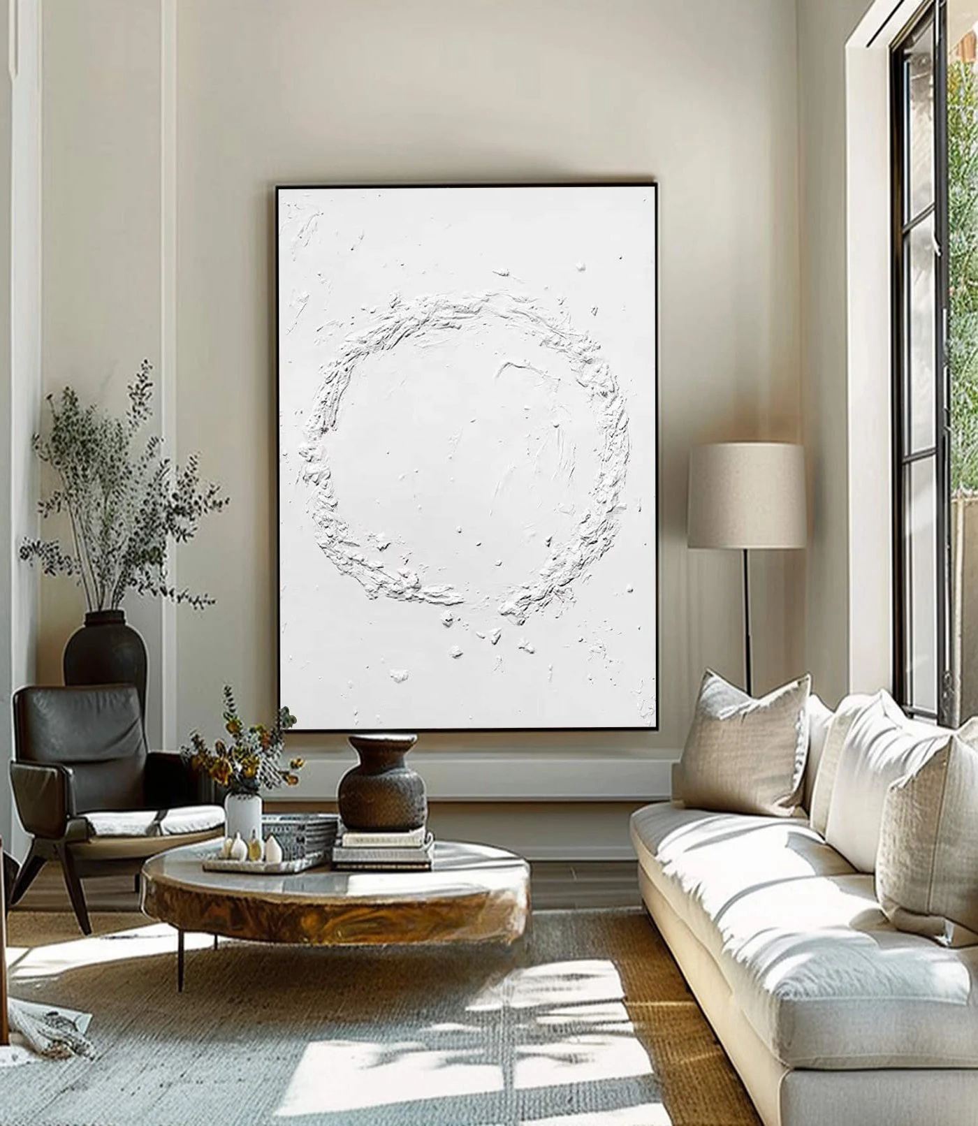 Wabi-sabi Art Minimalist Plaster Art White Abstract Texture Painting White Wall Decor Plaster Texture Wall Art Minimalist Art 3D Oil  Wall Art On Canvas