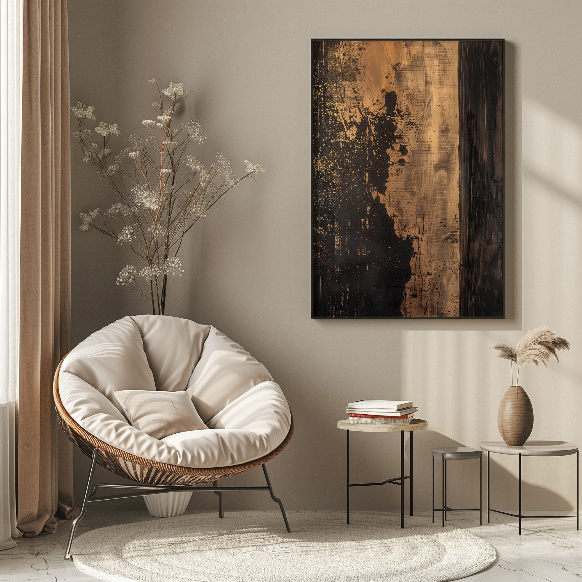 Wabi-sabi Art Brown Minimalist Plaster Art Beige Abstract Texture Painting Brown Wall Decor Plaster Texture Wall Art Minimalist Art Brown 3D Oil  Plaster Wall Art On Canvas