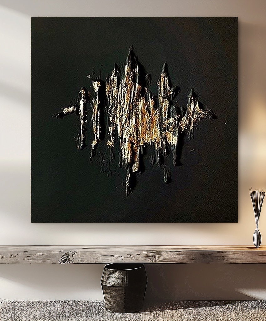 Wabi-sabi Art Black Minimalist Plaster Art Gold Abstract Texture Painting Black Wall Decor Plaster Texture Wall Art Minimalist Art Gold 3D Oil  Plaster Wall Art On Canvas