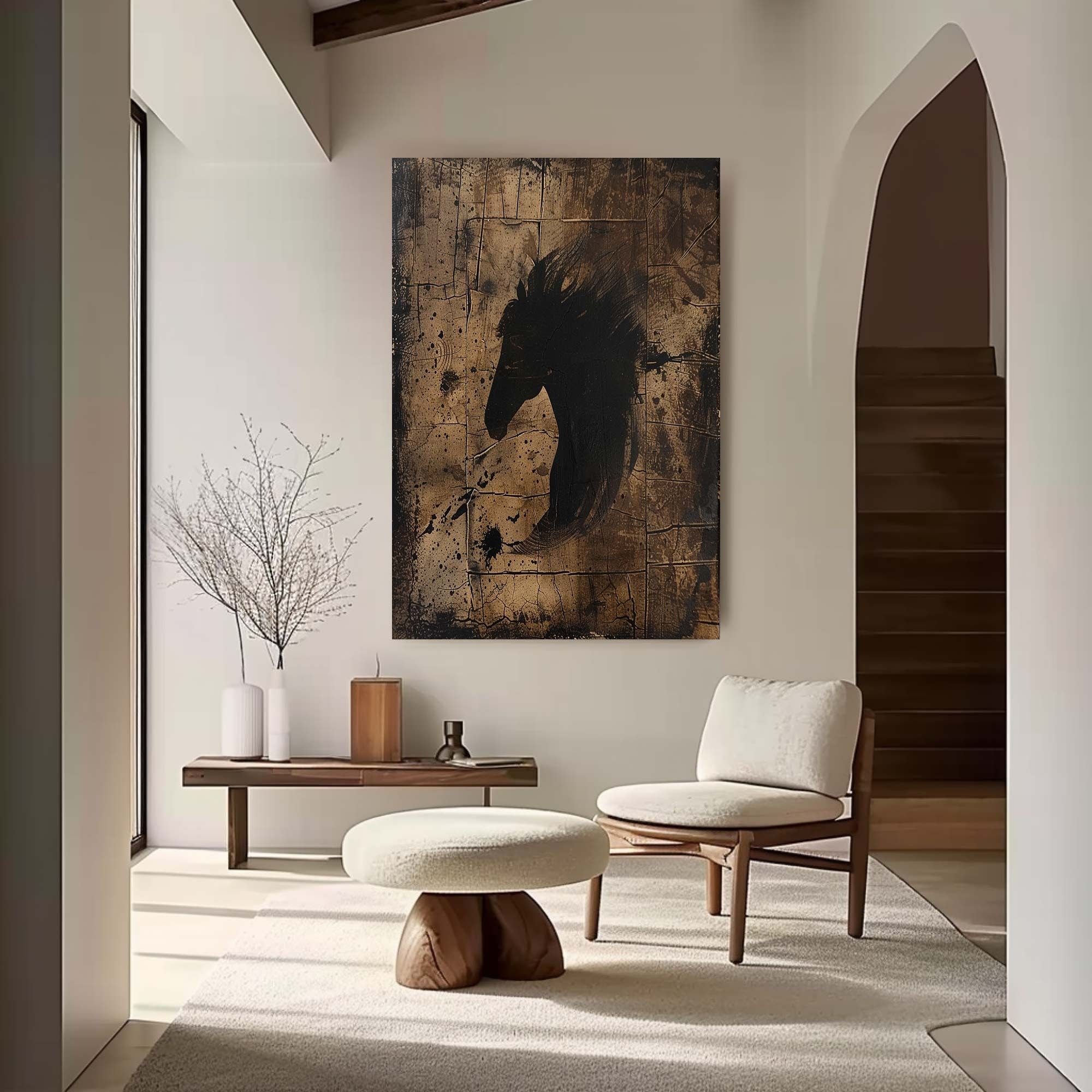 Brown Wabi-sabi Wall Art Black Brown Abstract Painting Medieval Black Deer Painting Black Minimalist Wall Decor Black Dark Brown Wall Art