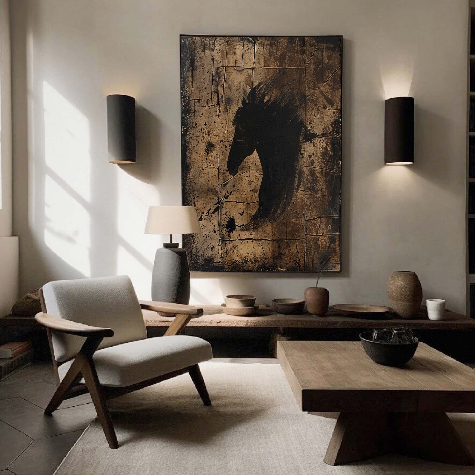 Brown Wabi-sabi Wall Art Black Brown Abstract Painting Medieval Black Deer Painting Black Minimalist Wall Decor Black Dark Brown Wall Art