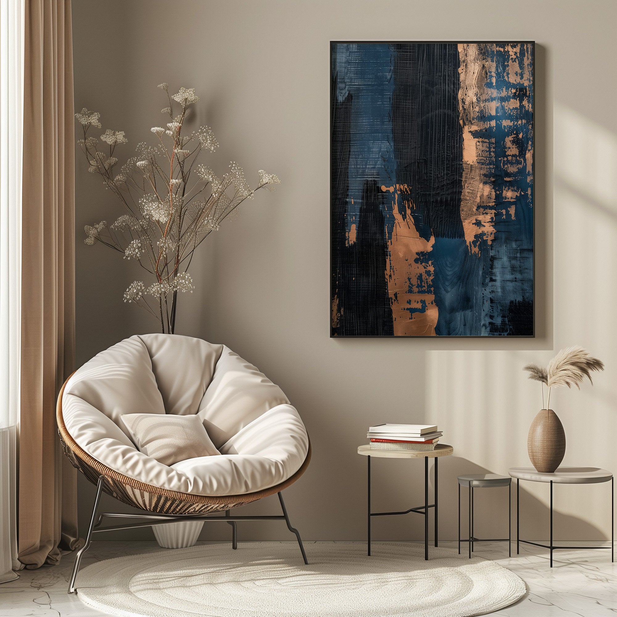 Wabi-sabi Art Brown Minimalist Plaster Art Blue Abstract Texture Painting Beige Wall Decor Plaster Texture Wall Art Minimalist Art Brown 3D Oil  Plaster Wall Art On Canvas