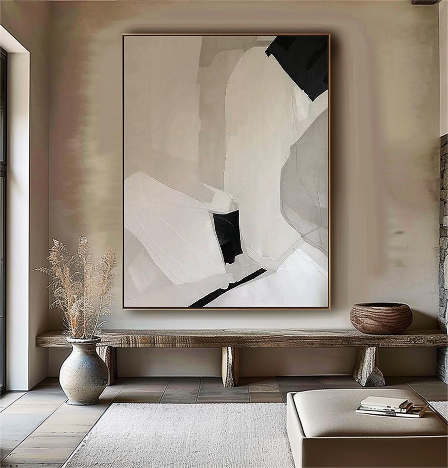 Wabi-sabi Art Minimalist Plaster Art Black Abstract Texture Painting Beige Wall Decor Plaster Texture Wall Art Minimalist Art Brown 3D Oil Wall Art On Canvas