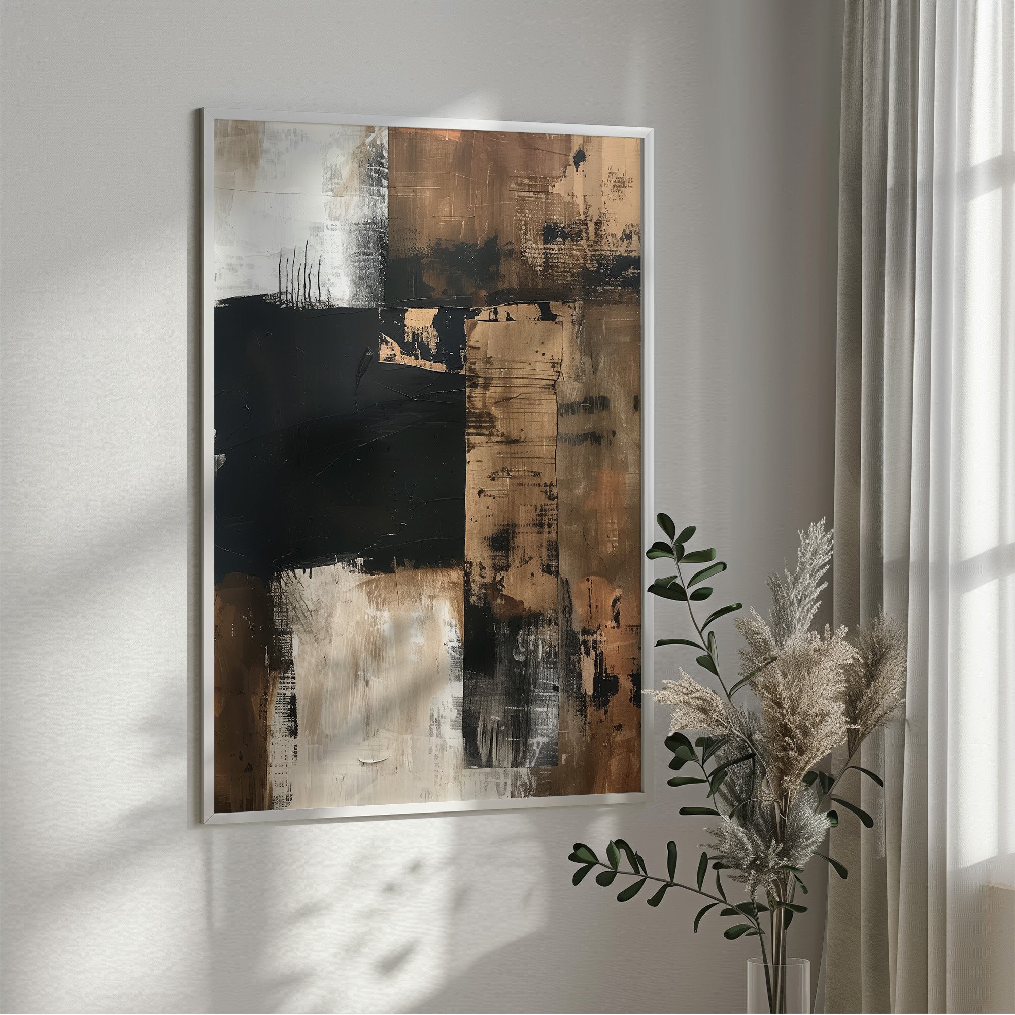 Wabi-sabi Art Brown Minimalist Plaster Art Black Abstract Texture Painting Beige Wall Decor Plaster Texture Wall Art Minimalist Art Brown 3D Oil  Plaster Wall Art On Canvas