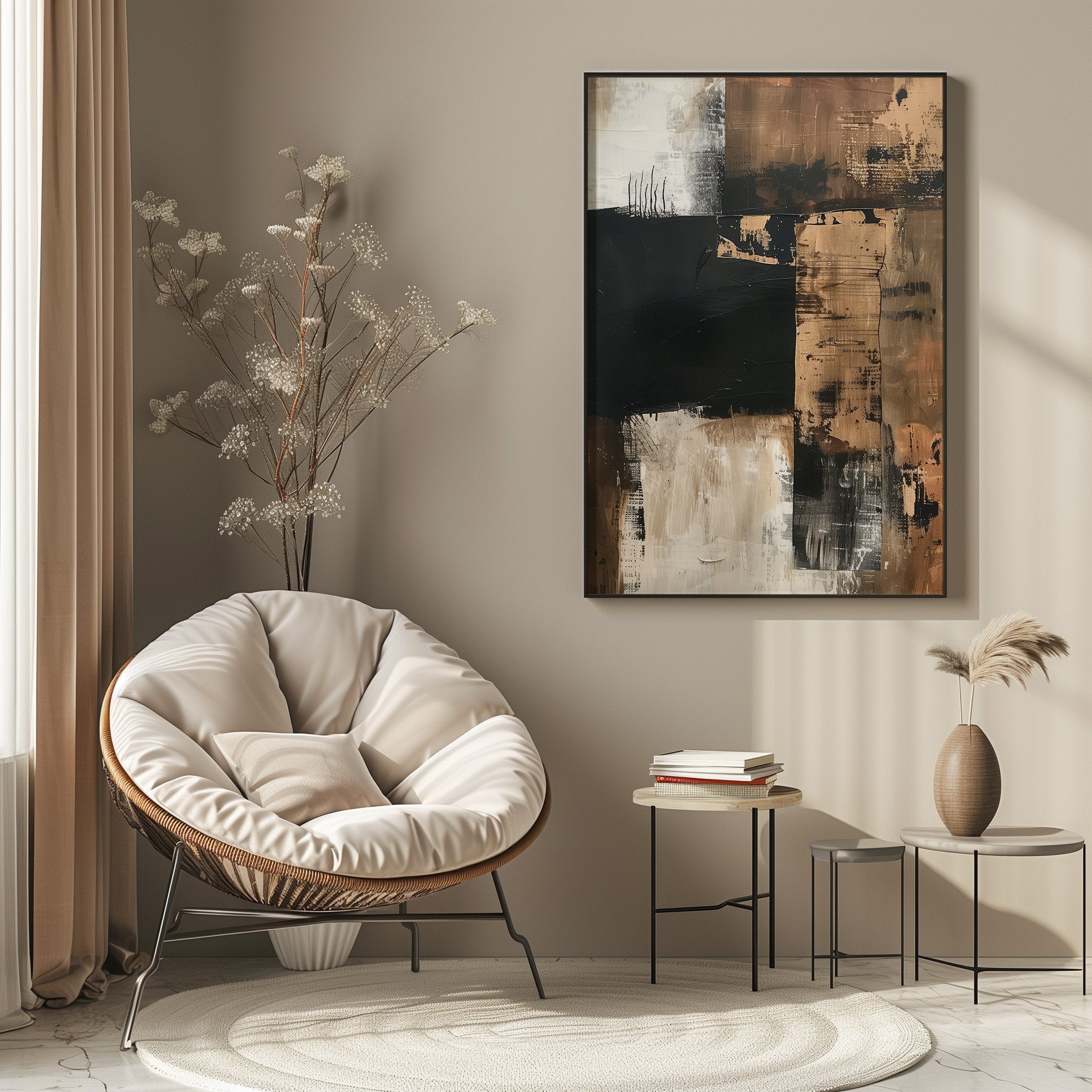 Wabi-sabi Art Brown Minimalist Plaster Art Black Abstract Texture Painting Beige Wall Decor Plaster Texture Wall Art Minimalist Art Brown 3D Oil  Plaster Wall Art On Canvas