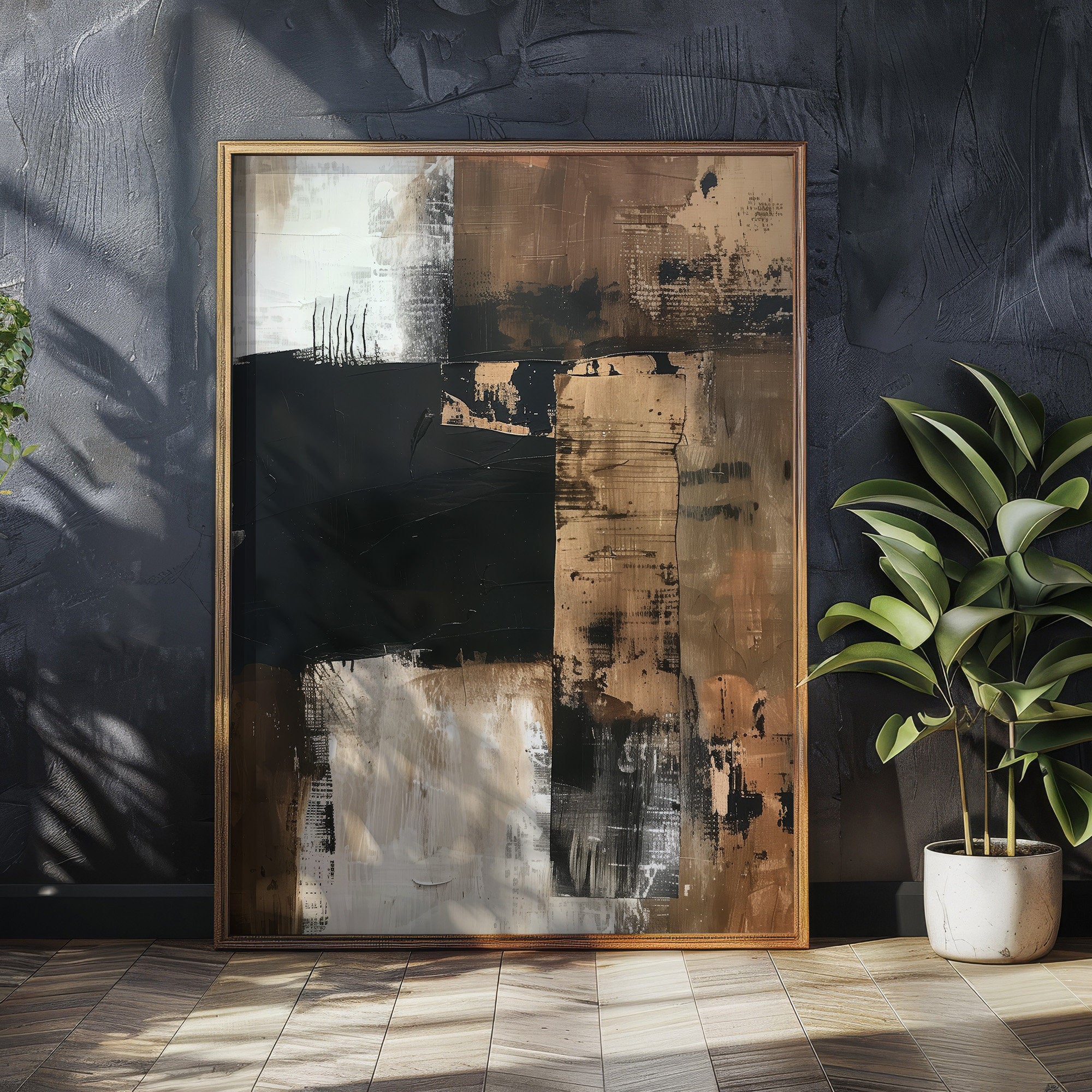 Wabi-sabi Art Brown Minimalist Plaster Art Black Abstract Texture Painting Beige Wall Decor Plaster Texture Wall Art Minimalist Art Brown 3D Oil  Plaster Wall Art On Canvas