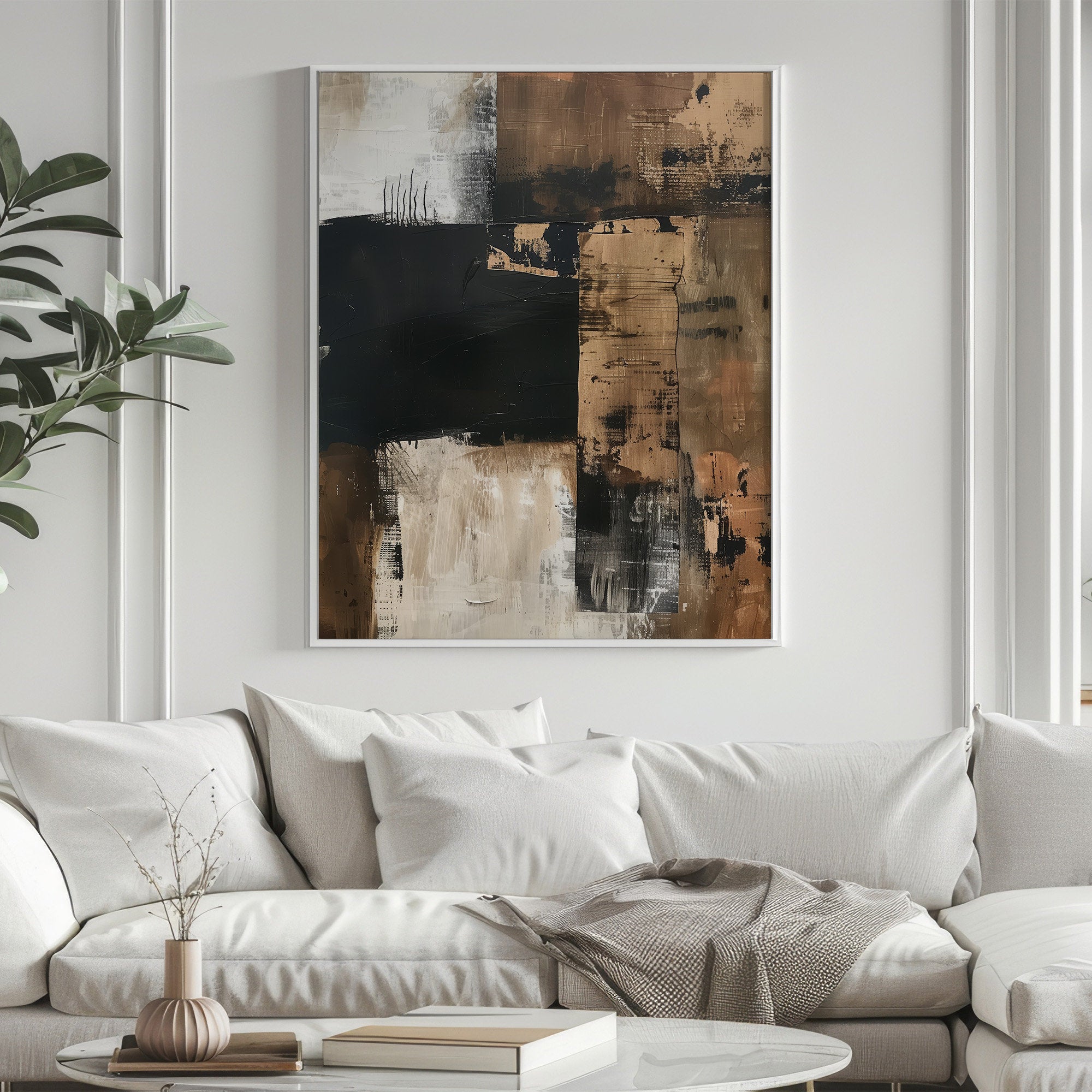 Wabi-sabi Art Brown Minimalist Plaster Art Black Abstract Texture Painting Beige Wall Decor Plaster Texture Wall Art Minimalist Art Brown 3D Oil  Plaster Wall Art On Canvas