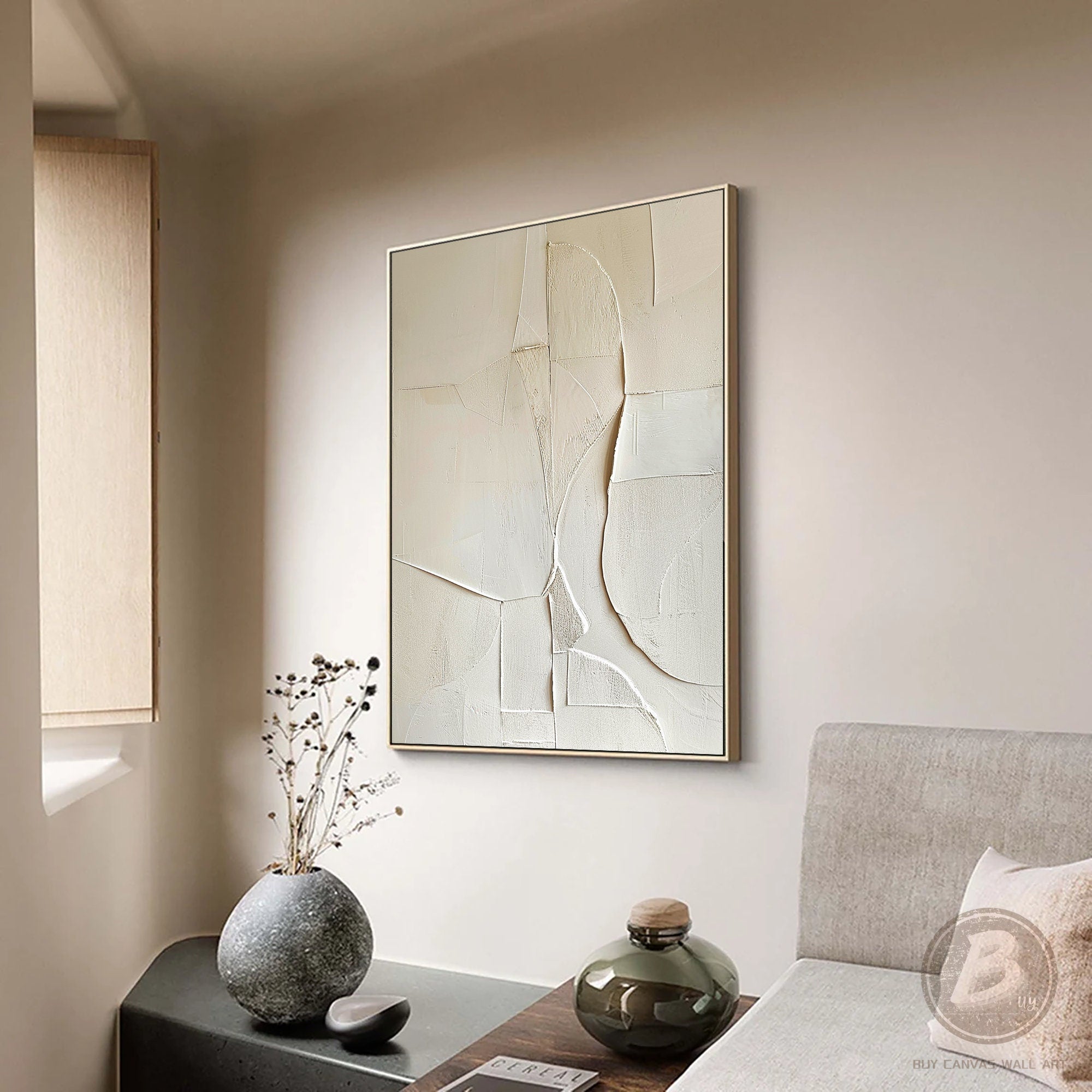 Pure Beige Minimalist Art Wabi-sabi Wall Art Beige Minimalist 3D Oil Plaster Wall Art On Canvas Pure Beige Wall Decor Beige Texture Painting Beige Plaster Wall Art 