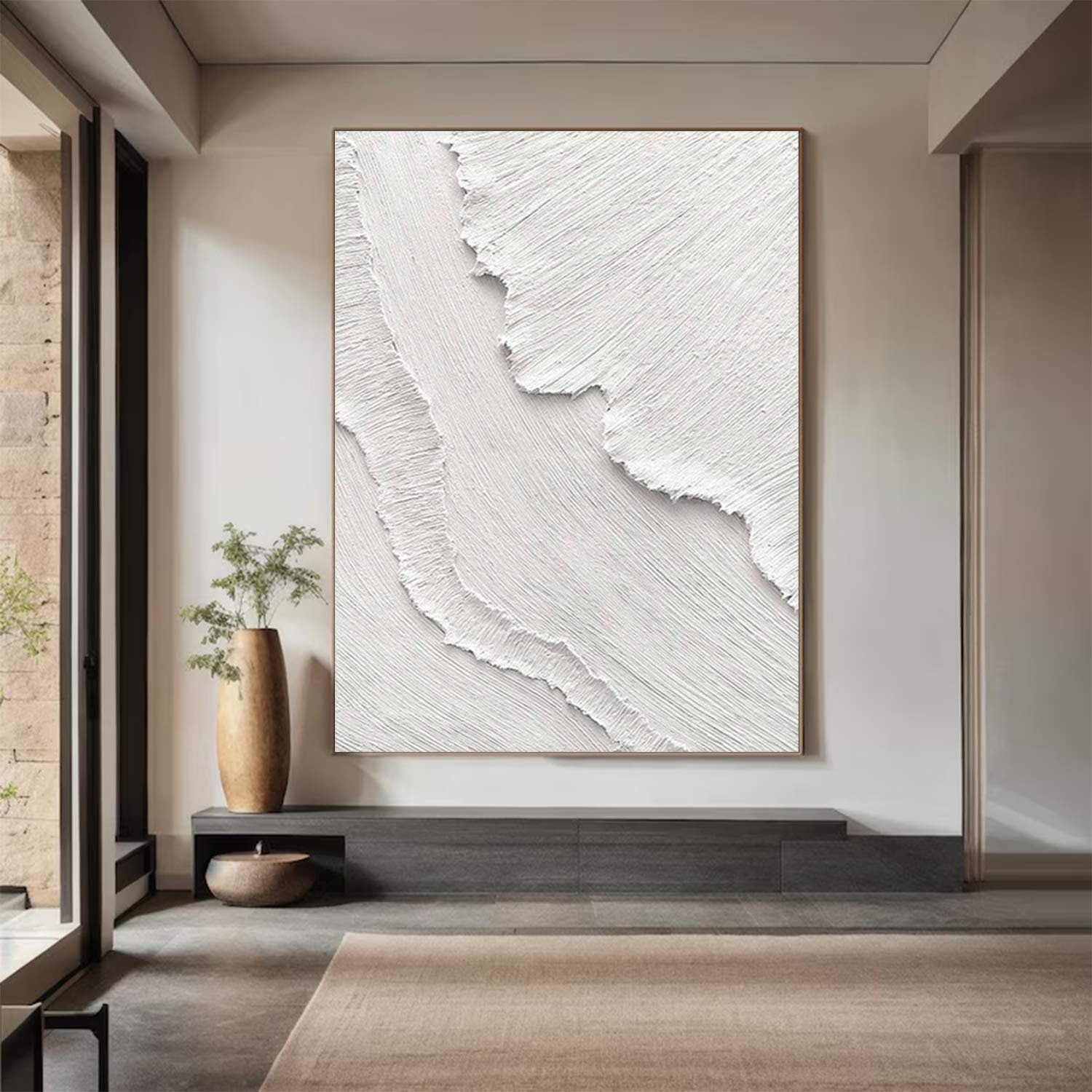 Wabi-sabi Art Minimalist Plaster Art White Abstract Texture Painting White Wall Decor Plaster Texture Wall Art Minimalist Art 3D Oil  Wall Art On Canvas