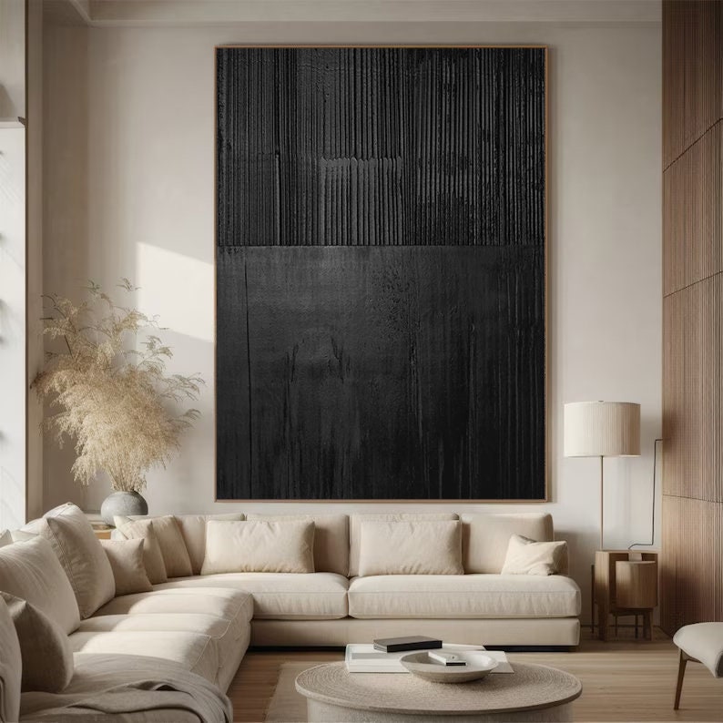 Wabi-sabi Plaster Art Black Minimalist Plaster Art Black Abstract Texture Painting Black Wall Decor Plaster Texture Wall Art Minimalist Art Black 3D Oil  Wall Art On Canvas