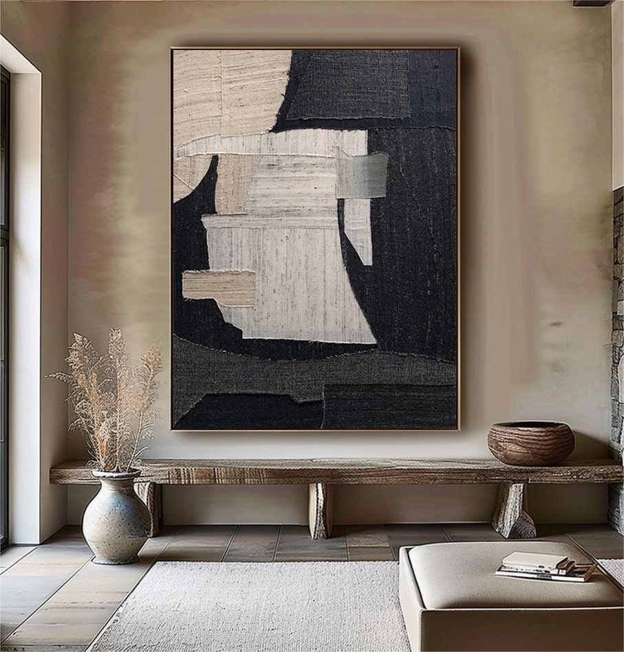 Wabi-sabi Art Brown Minimalist Plaster Art Black Abstract Texture Painting Beige Wall Decor Plaster Texture Wall Art Minimalist Art Brown 3D Oil  Plaster Wall Art On Canvas