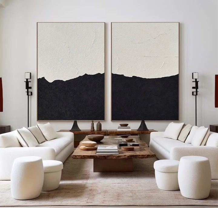 Wabi-sabi Art Black Minimalist Plaster Art White Texture Painting Abstract Wall Decor Plaster Texture Wall Art Minimalist Art  3D Oil Canvas Wall Art 