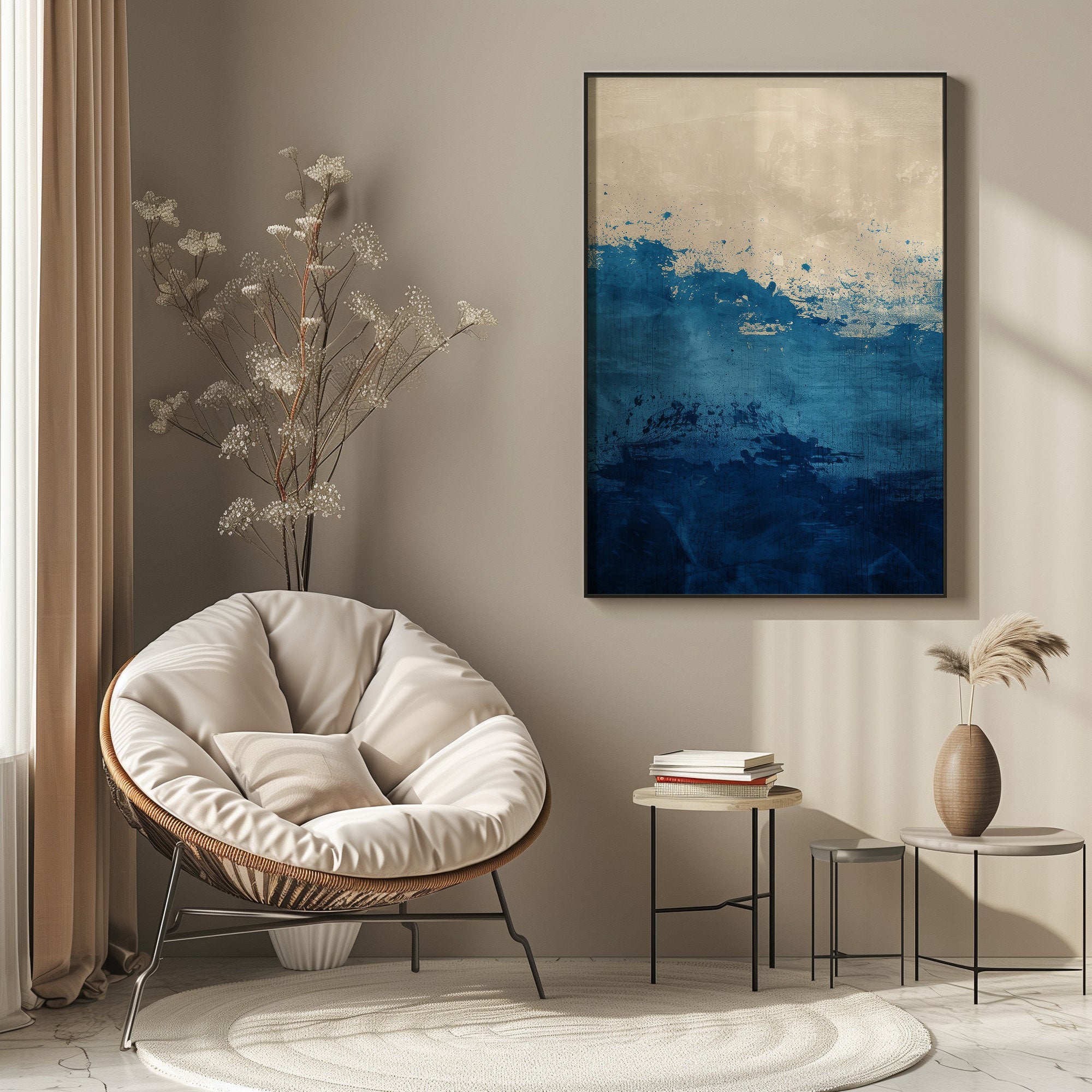 Wabi-sabi Art Brown Minimalist Plaster Art Blue Abstract Texture Painting Beige Wall Decor Plaster Texture Wall Art Minimalist Art Brown 3D Oil  Plaster Wall Art On Canvas