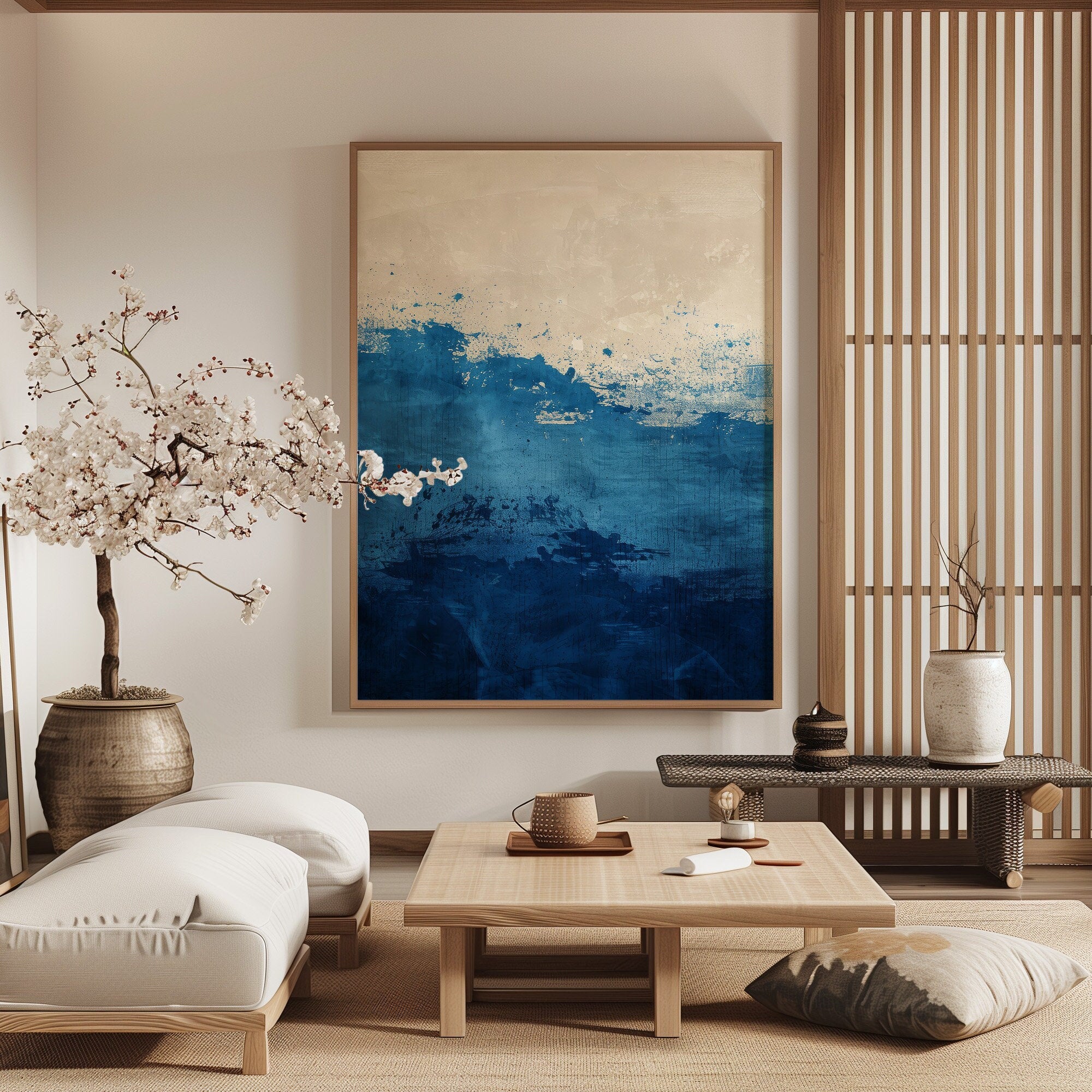 Wabi-sabi Art Brown Minimalist Plaster Art Blue Abstract Texture Painting Beige Wall Decor Plaster Texture Wall Art Minimalist Art Brown 3D Oil  Plaster Wall Art On Canvas