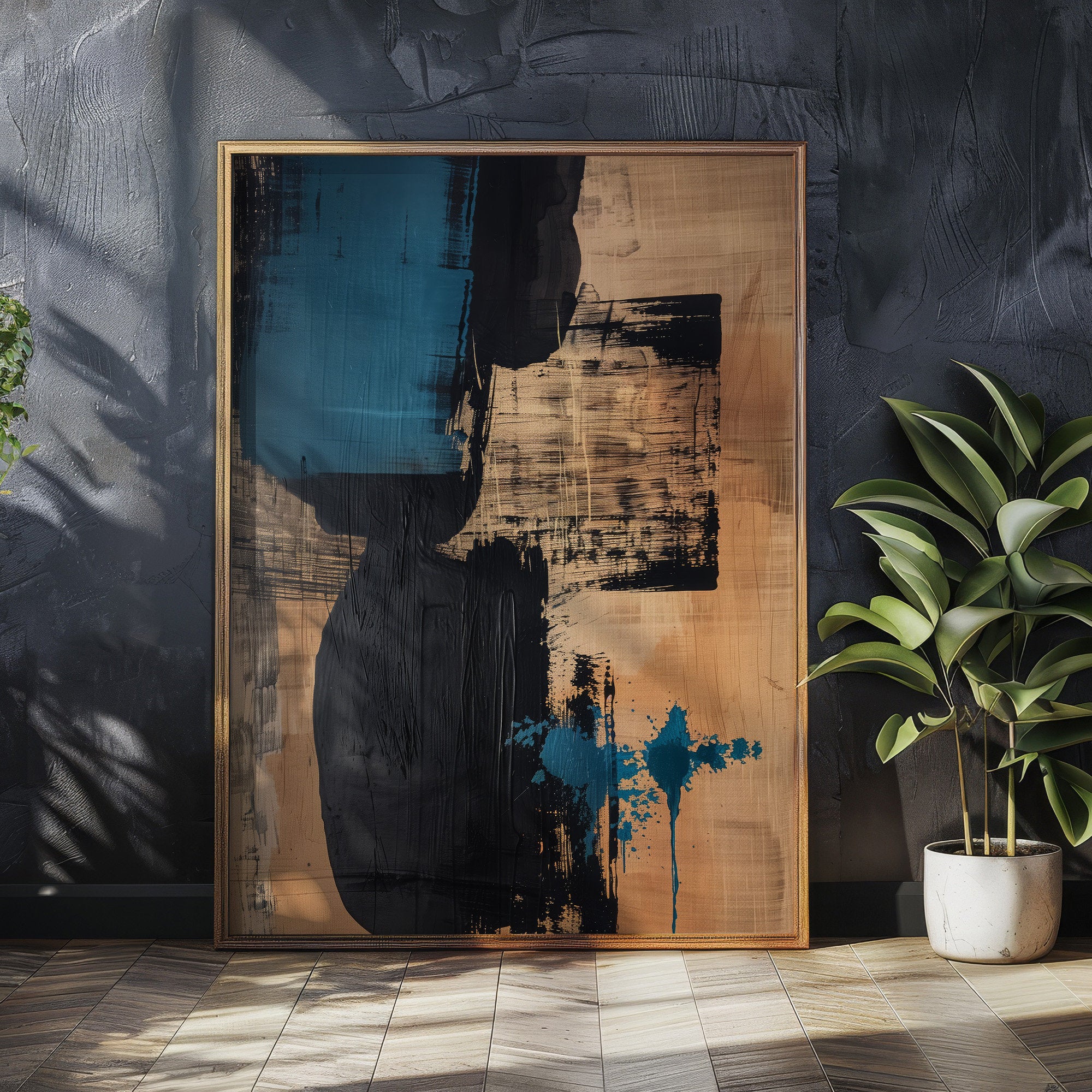 Wabi-sabi Art Brown Minimalist Plaster Art Black Abstract Texture Painting Beige Wall Decor Plaster Texture Wall Art Minimalist Art Brown Blue 3D Oil  Plaster Wall Art On Canvas