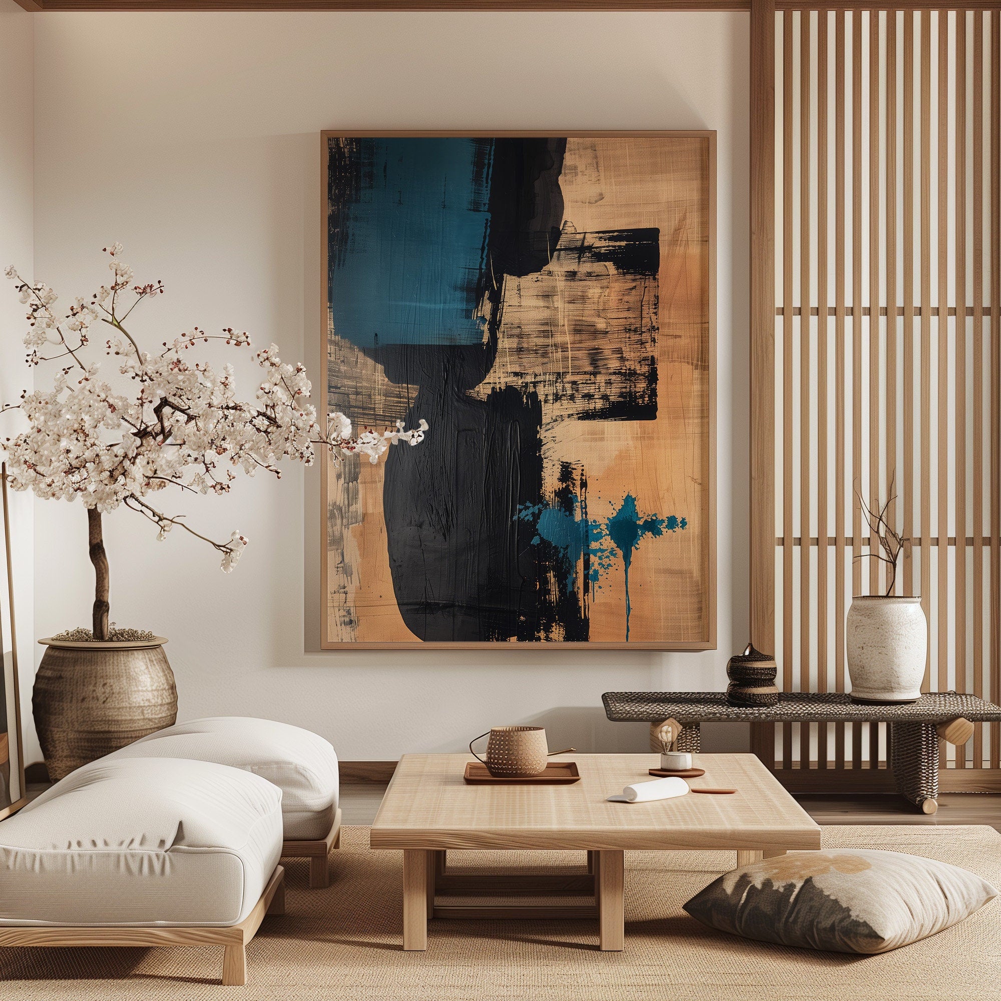 Wabi-sabi Art Brown Minimalist Plaster Art Black Abstract Texture Painting Beige Wall Decor Plaster Texture Wall Art Minimalist Art Brown Blue 3D Oil  Plaster Wall Art On Canvas