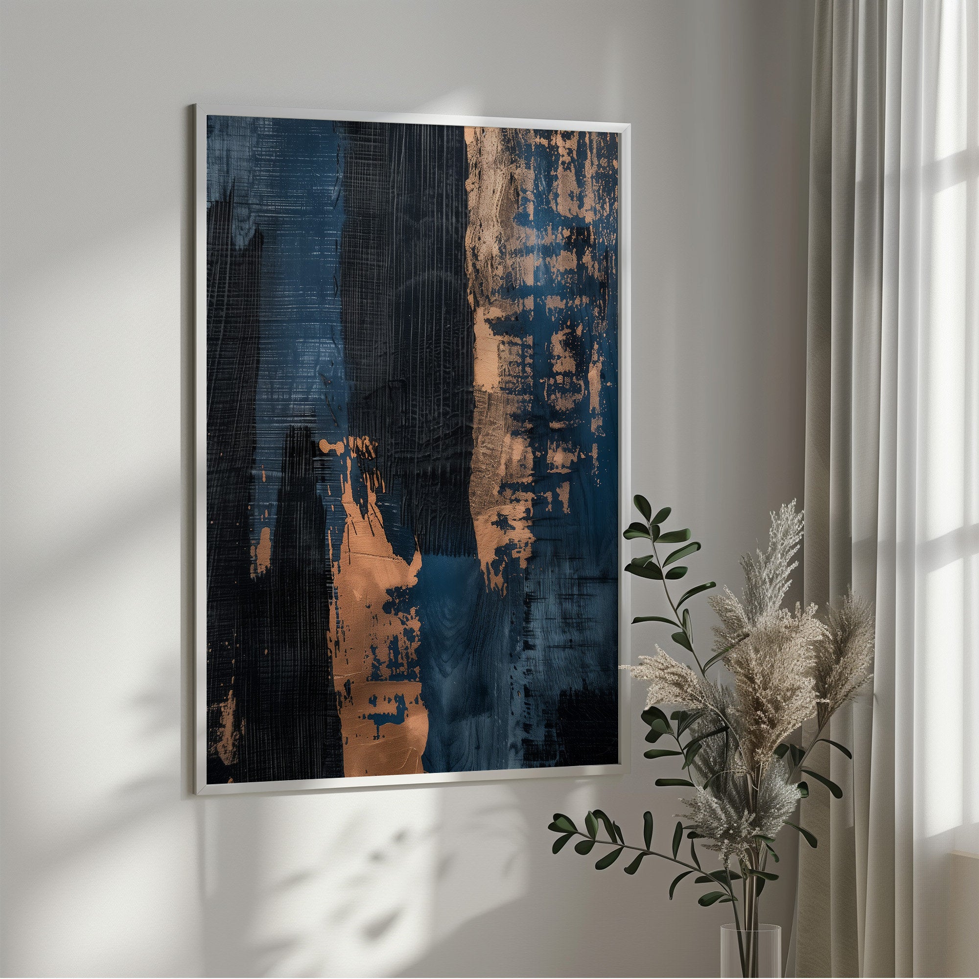 Wabi-sabi Art Brown Minimalist Plaster Art Blue Abstract Texture Painting Beige Wall Decor Plaster Texture Wall Art Minimalist Art Brown 3D Oil  Plaster Wall Art On Canvas