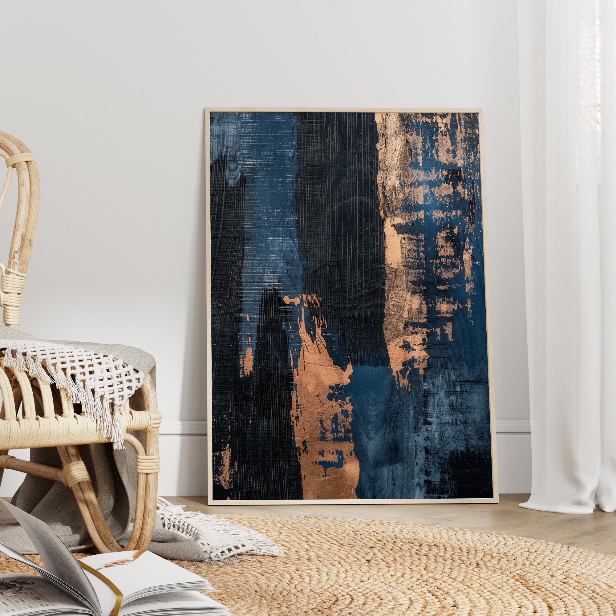 Wabi-sabi Art Brown Minimalist Plaster Art Blue Abstract Texture Painting Beige Wall Decor Plaster Texture Wall Art Minimalist Art Brown 3D Oil  Plaster Wall Art On Canvas