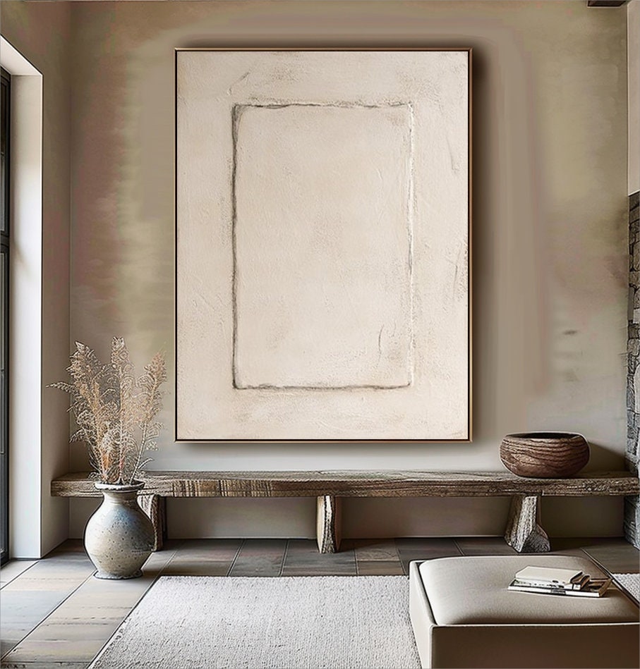 Wabi-sabi Art Brown Minimalist Plaster Art Beige Abstract Texture Painting Beige Wall Decor Plaster Texture Wall Art Minimalist Art Brown 3D Oil  Plaster Wall Art On Canvas