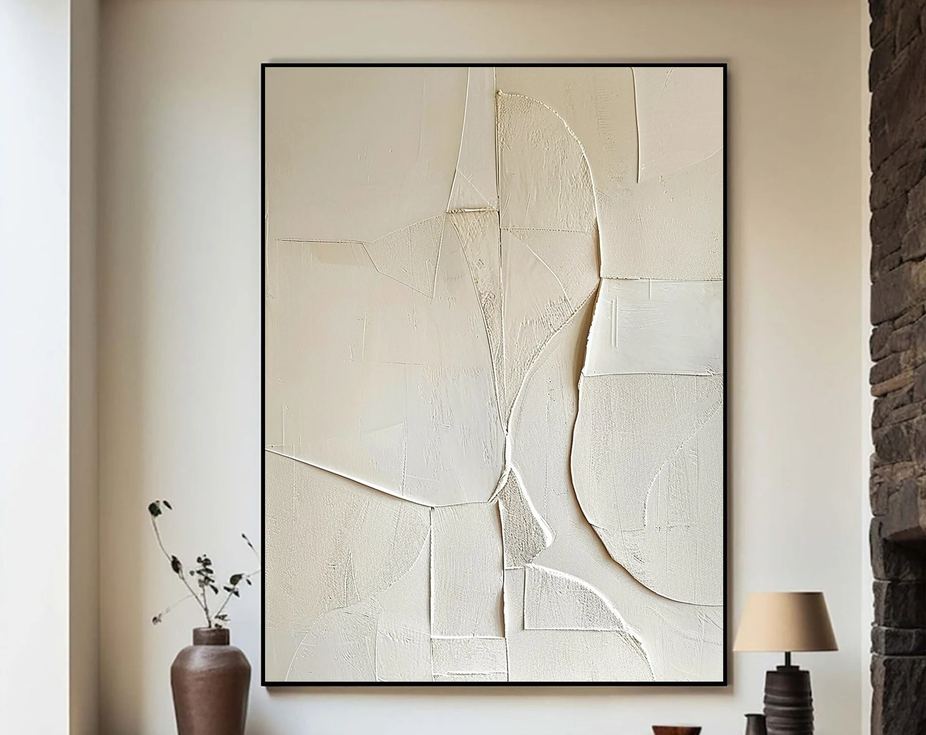 Pure Beige Minimalist Art Wabi-sabi Wall Art Beige Minimalist 3D Oil Plaster Wall Art On Canvas Pure Beige Wall Decor Beige Texture Painting Beige Plaster Wall Art 