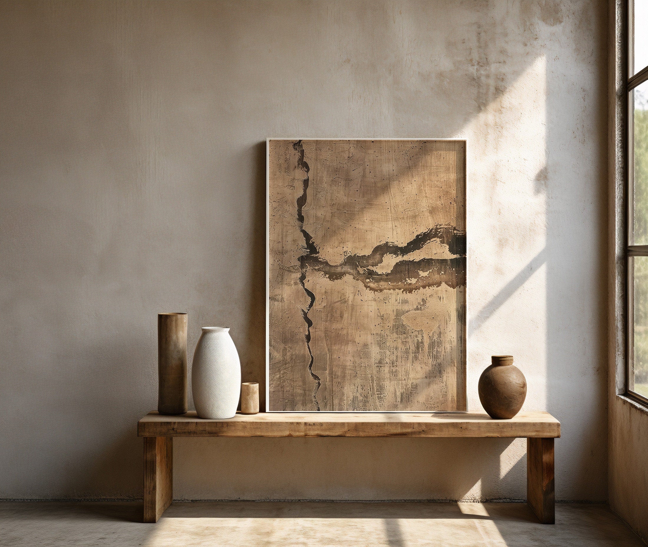 Wabi-sabi Art Brown Minimalist Plaster Art Beige Abstract Texture Painting Beige Wall Decor Plaster Texture Wall Art Minimalist Art Brown 3D Oil  Plaster Wall Art On Canvas