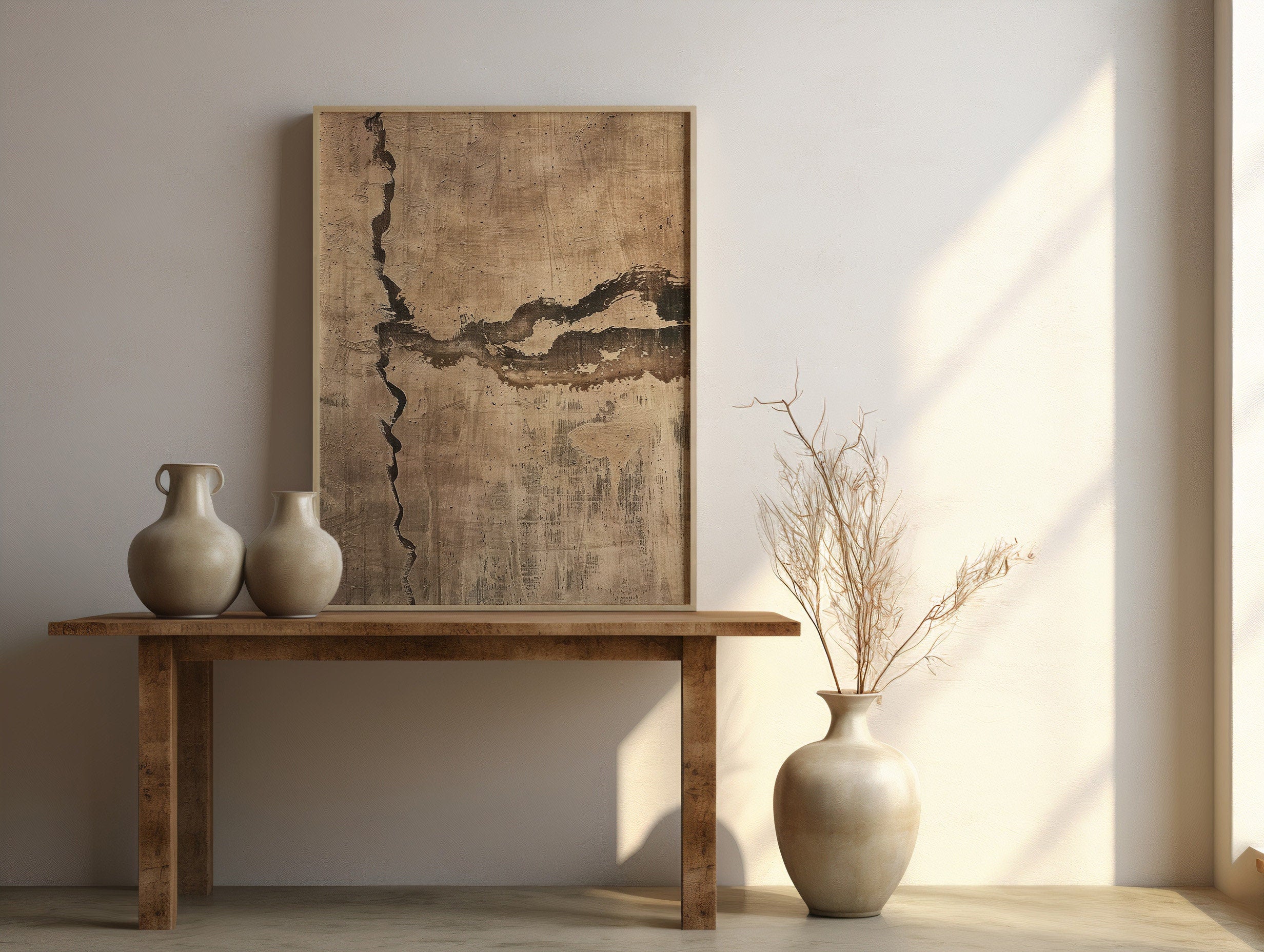 Wabi-sabi Art Brown Minimalist Plaster Art Beige Abstract Texture Painting Beige Wall Decor Plaster Texture Wall Art Minimalist Art Brown 3D Oil  Plaster Wall Art On Canvas