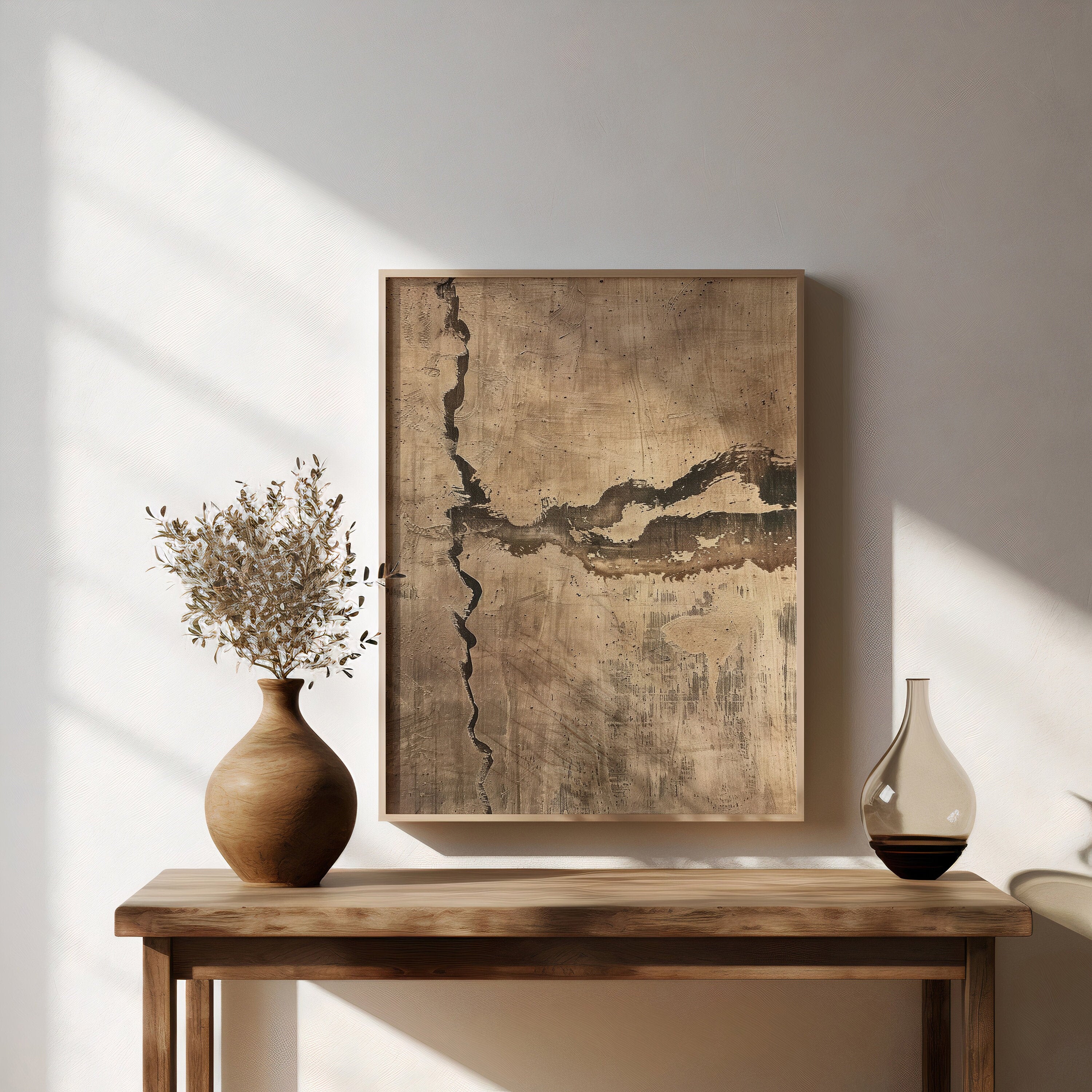 Wabi-sabi Art Brown Minimalist Plaster Art Beige Abstract Texture Painting Beige Wall Decor Plaster Texture Wall Art Minimalist Art Brown 3D Oil  Plaster Wall Art On Canvas