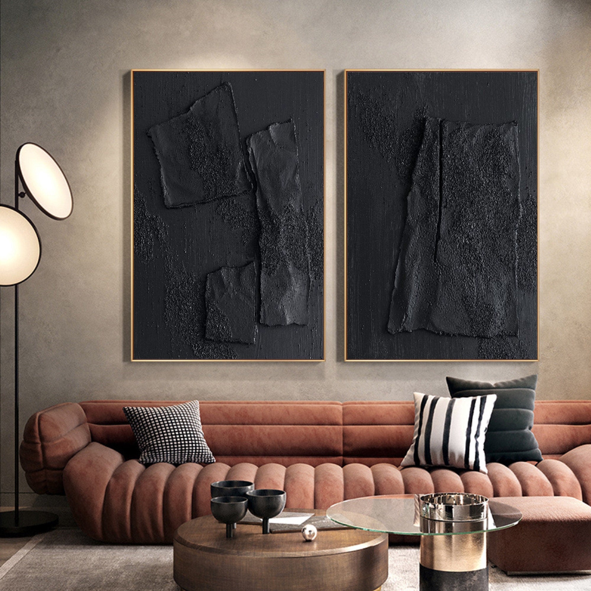 Wabi-sabi Art Black Minimalist Plaster Art Texture Painting Abstract Wall Decor Plaster Texture Wall Art Minimalist Art  3D Oil Canvas Wall Art 