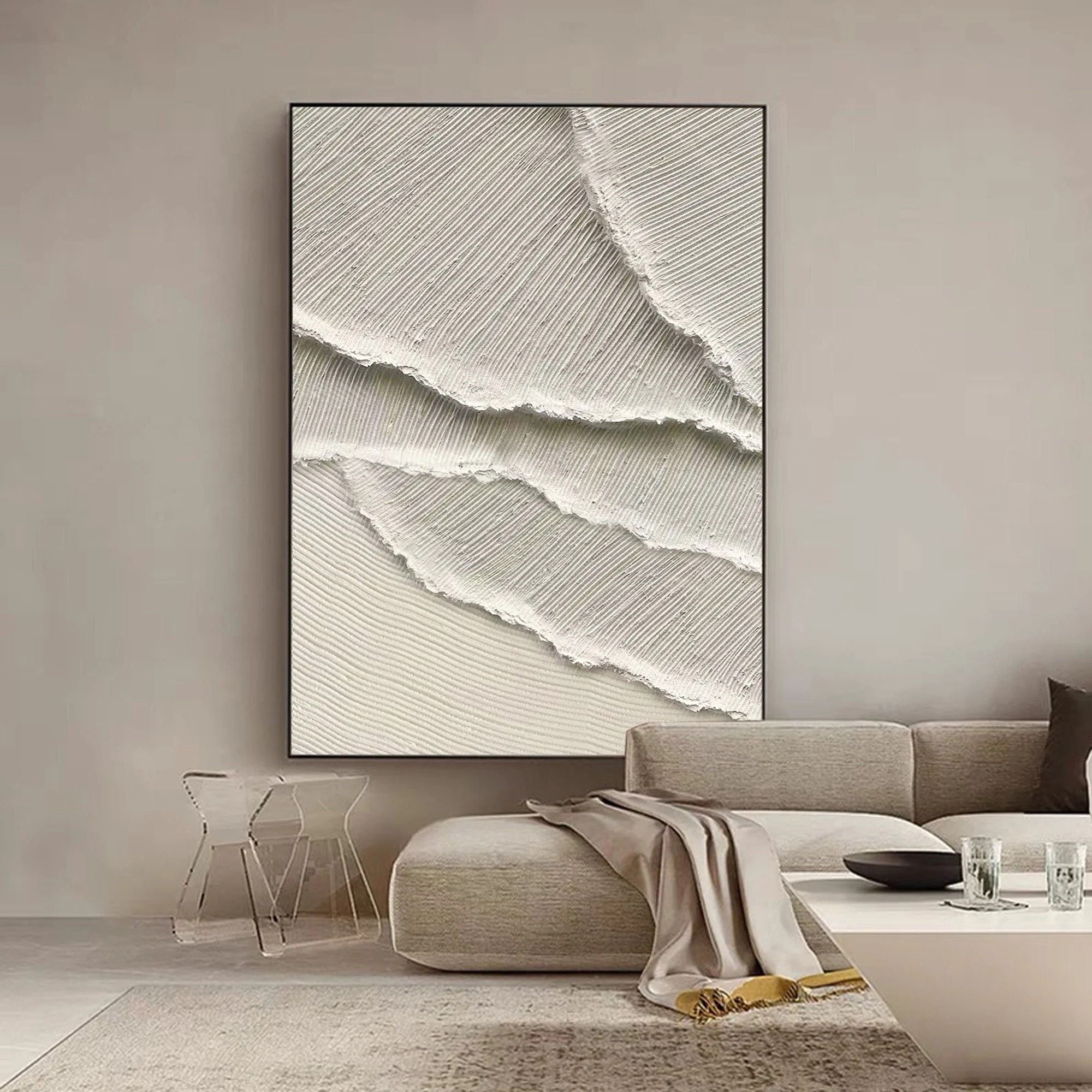 Wabi-sabi Art Brown Minimalist Plaster Art Beige Abstract Texture Painting Beige Wall Decor Plaster Texture Wall Art Minimalist Art Brown 3D Oil  Plaster Wall Art On Canvas