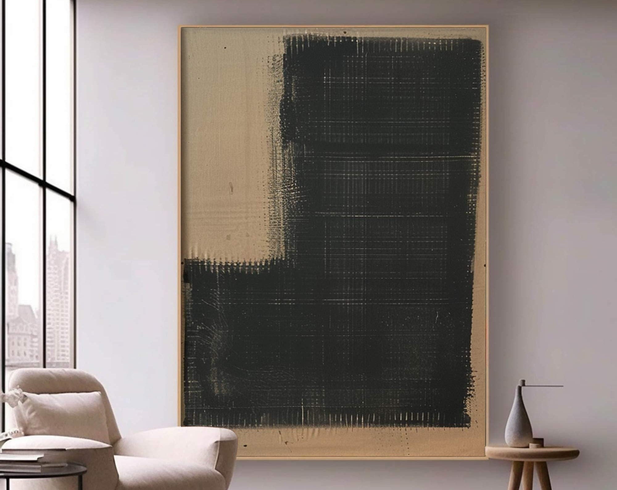 Wabi-sabi Art Brown Minimalist Plaster Art Black Abstract Texture Painting Beige Wall Decor Plaster Texture Wall Art Minimalist Art Brown 3D Oil  Plaster Wall Art On Canvas