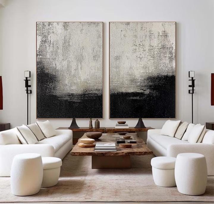 Wabi-sabi Art Black Minimalist Plaster Art White Texture Painting Abstract Wall Decor Plaster Texture Wall Art Minimalist Art  3D Oil Canvas Wall Art 