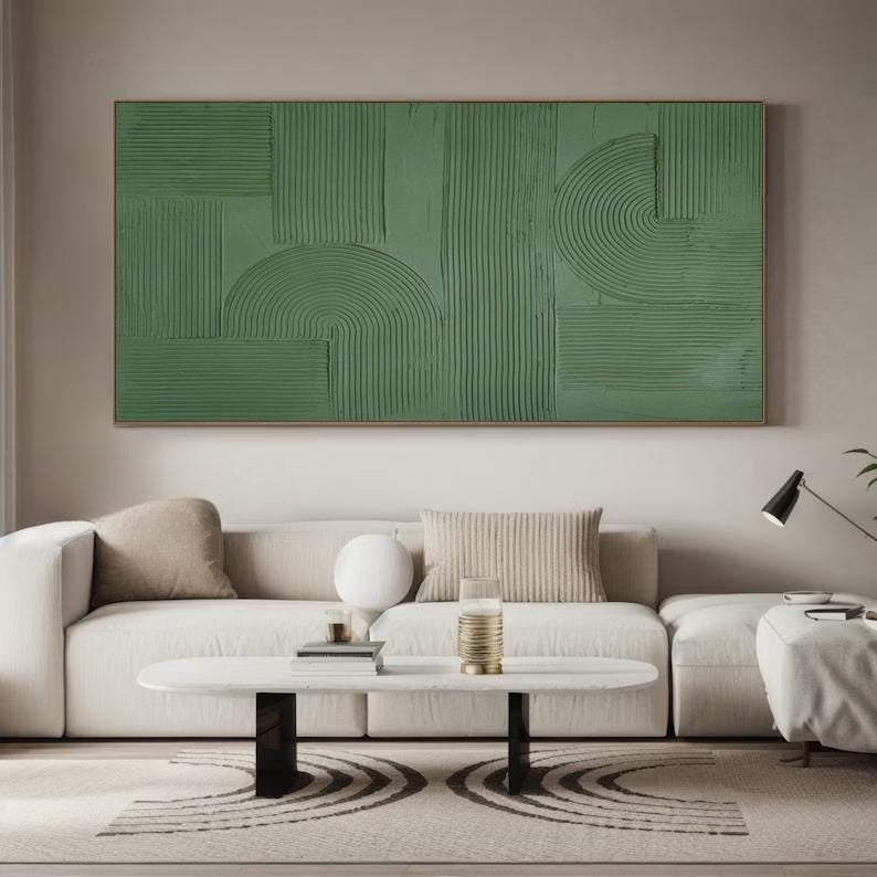 Wabi-sabi Art Green Minimalist Plaster Art Green Texture Painting Green Wall Decor Plaster Texture Wall Art Minimalist Art Brown 3D Oil Canvas Wall Art 