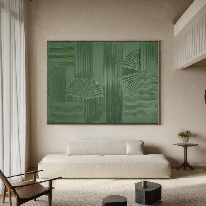 Wabi-sabi Art Green Minimalist Plaster Art Green Texture Painting Green Wall Decor Plaster Texture Wall Art Minimalist Art Brown 3D Oil Canvas Wall Art 