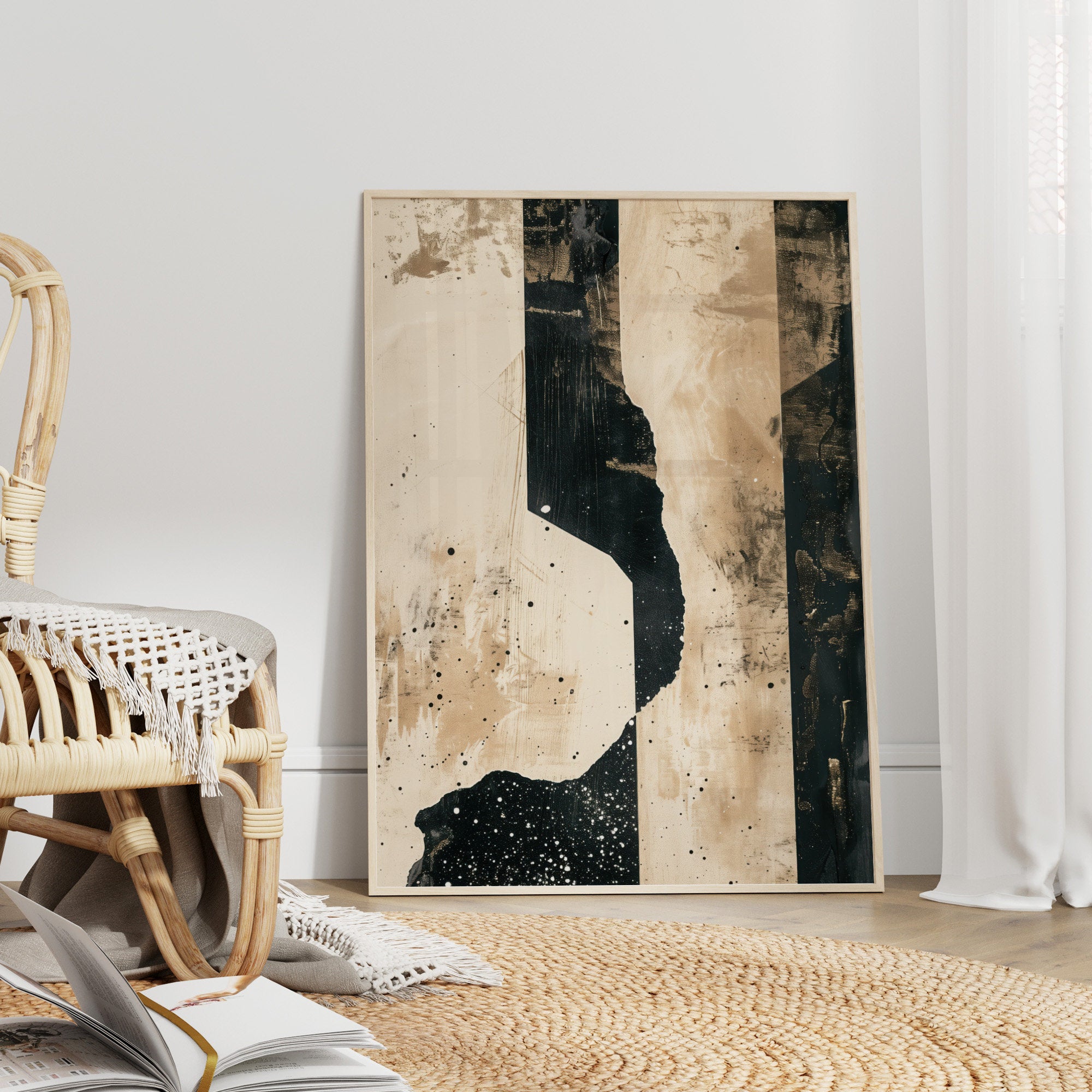 Wabi-sabi Art Brown Minimalist Plaster Art Black Abstract Texture Painting Beige Wall Decor Plaster Texture Wall Art Minimalist Art Brown 3D Oil  Plaster Wall Art On Canvas