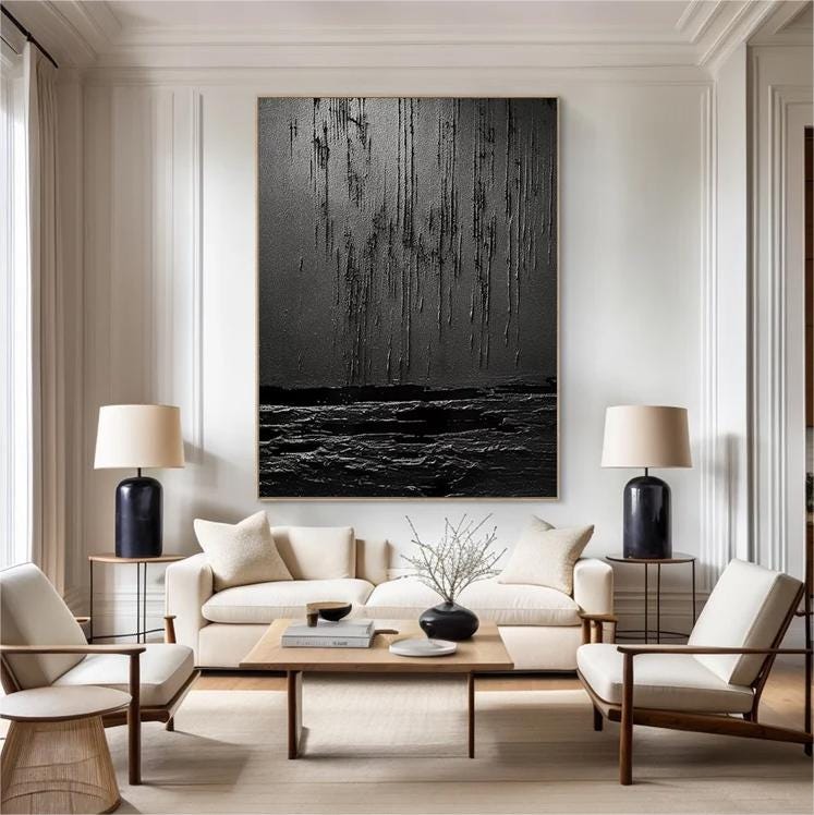 Wabi-sabi Art Black Minimalist Plaster Art Black Abstract Texture Painting Black Wall Decor Plaster Texture Wall Art Minimalist Art Black 3D Oil  Plaster Wall Art On Canvas