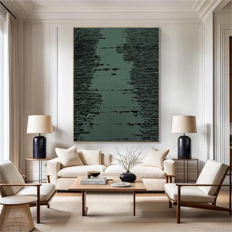 Wabi-sabi Art Green Minimalist Plaster Art Green Abstract Texture Painting Green Wall Decor Plaster Texture Wall Art Minimalist Art Green 3D Oil Wall Art On Canvas