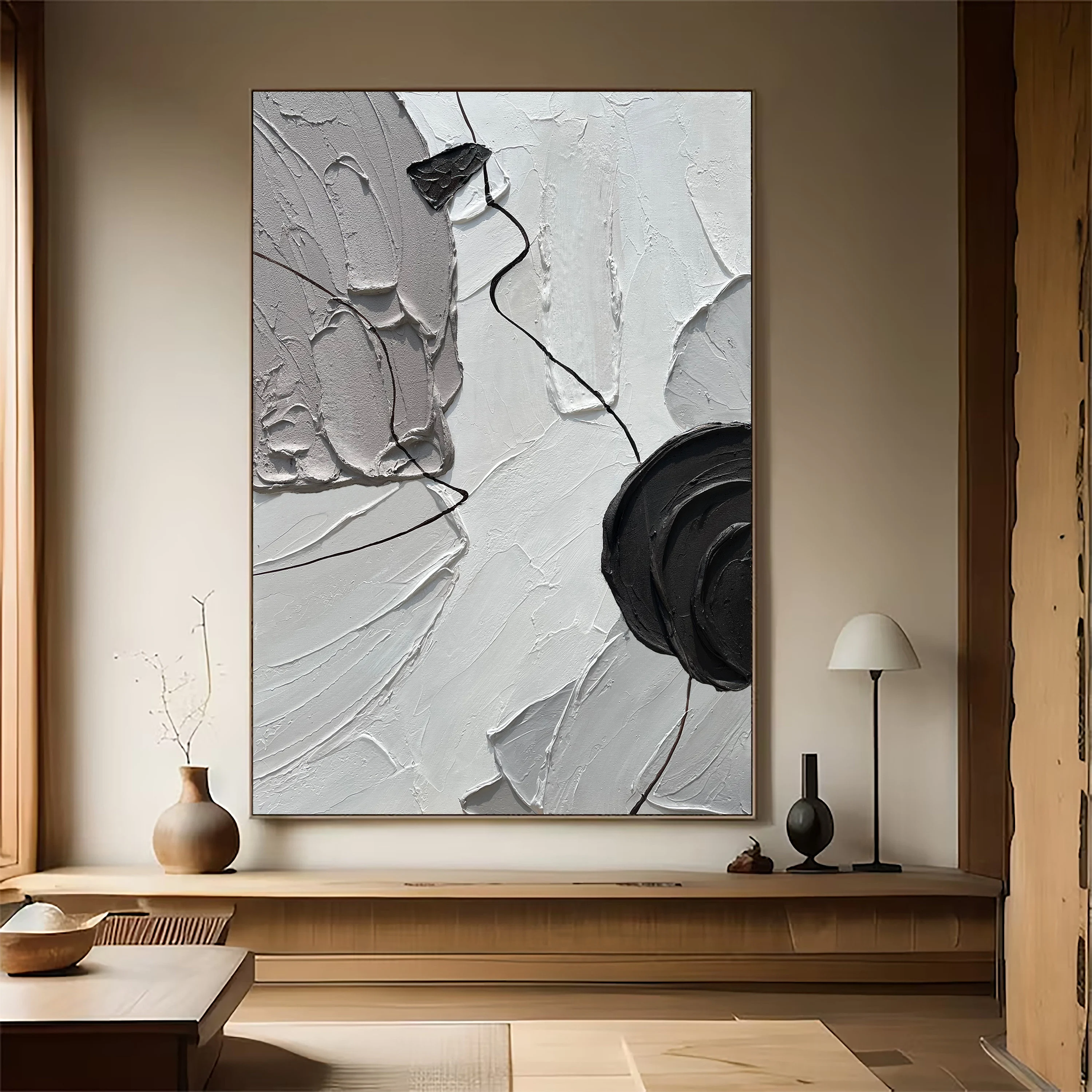 Wabi-sabi Art White Minimalist Plaster Art Black Abstract Texture Painting Beige Wall Decor Plaster Texture Wall Art Minimalist Art Brown 3D Oil  Plaster Wall Art On Canvas