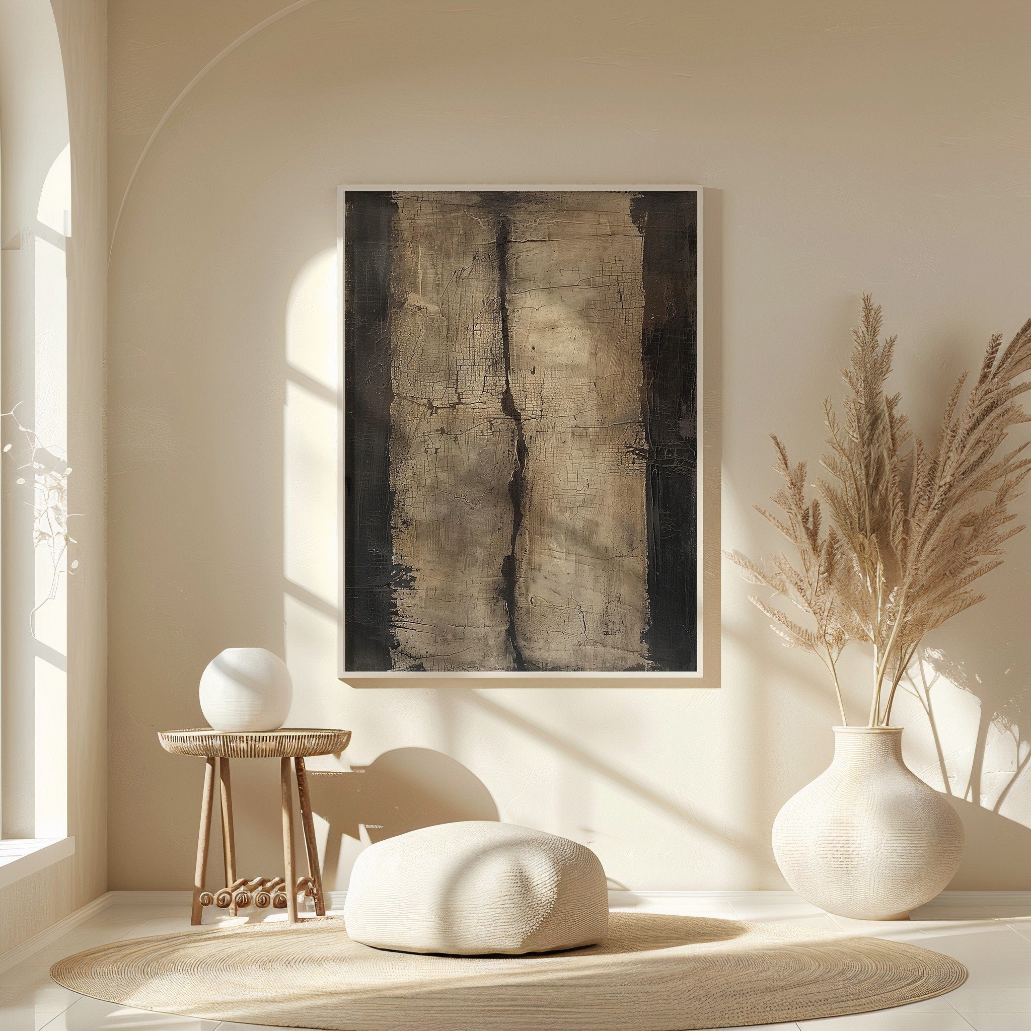 Wabi-sabi Art Brown Minimalist Plaster Art Beige Abstract Texture Painting Beige Wall Decor Plaster Texture Wall Art Minimalist Art Brown 3D Oil  Plaster Wall Art On Canvas