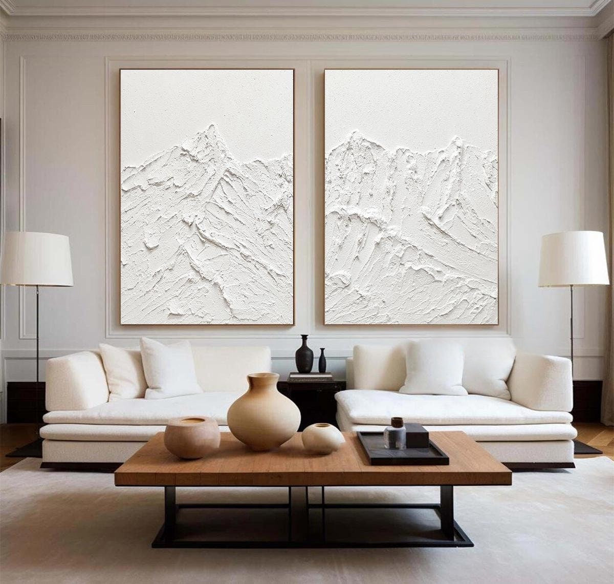 Wabi-sabi Art White Minimalist Plaster Art Texture Painting Abstract Wall Decor Plaster Texture Wall Art Minimalist Art  3D Oil Canvas Wall Art 