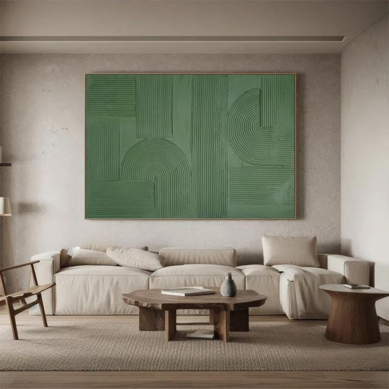 Wabi-sabi Art Green Minimalist Plaster Art Green Texture Painting Green Wall Decor Plaster Texture Wall Art Minimalist Art Brown 3D Oil Canvas Wall Art 