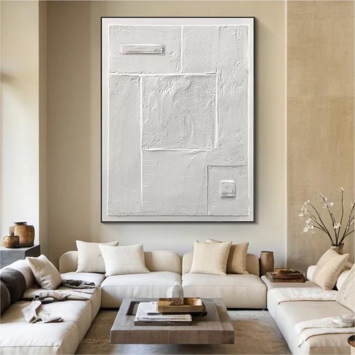 Wabi-sabi Art Minimalist Plaster Art White Abstract Texture Painting White Wall Decor Plaster Texture Wall Art Minimalist Art 3D Oil  Wall Art On Canvas