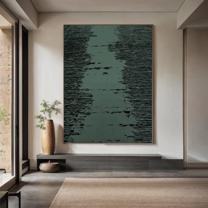 Wabi-sabi Art Green Minimalist Plaster Art Green Abstract Texture Painting Green Wall Decor Plaster Texture Wall Art Minimalist Art Green 3D Oil Wall Art On Canvas